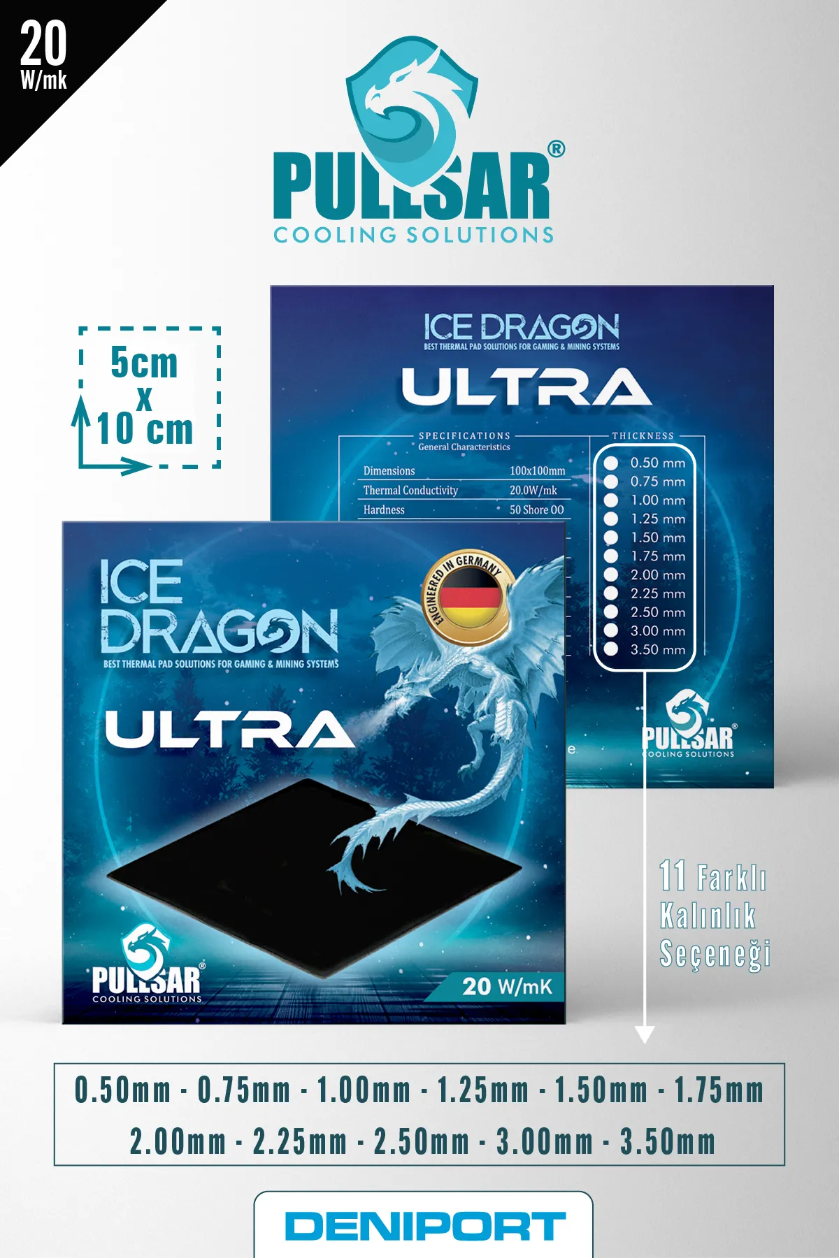 Pullsar Ice Dragon® Ultra Thermal/termal Pad, 100x100 Mm, 1,00 Mm, 20.0 W/m-k, Yüksek Iletken Termal Pad !