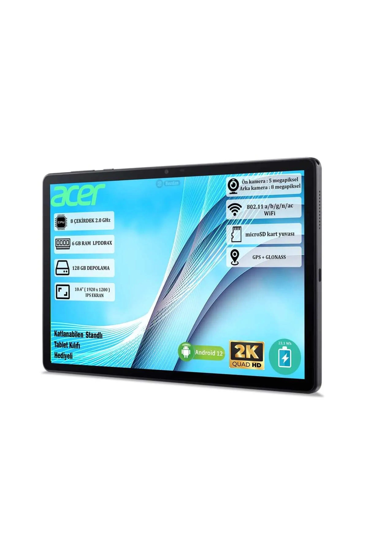 Acer Iconia Tab P10 6 GB Ram 128 GB Depolama 10.4" 2K (2000 x 1200) IPS Android Tablet + Kılıf