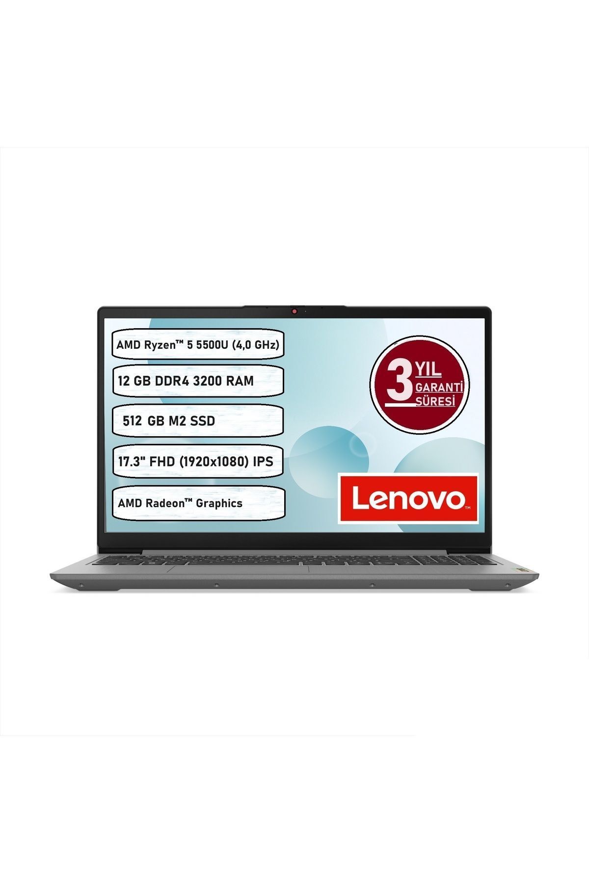 Lenovo Ideapad 3 17ALC6 Amd Ryzen 5-5500U 12 GB 512 GB SSD Freedos 17.3" Taşınabilir Bilgisayar