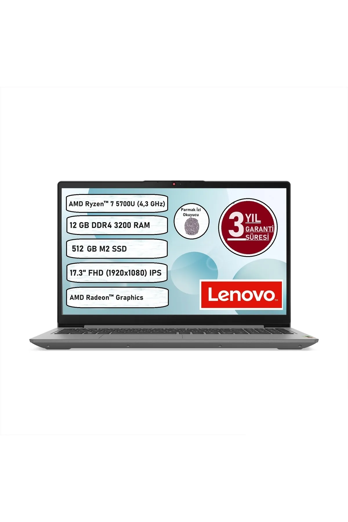 Lenovo Ideapad 3 17ALC6 Amd RYZEN7-5700U 12 GB 512 GB SSD Freedos 17.3" Taşınabilir Bilgisayar