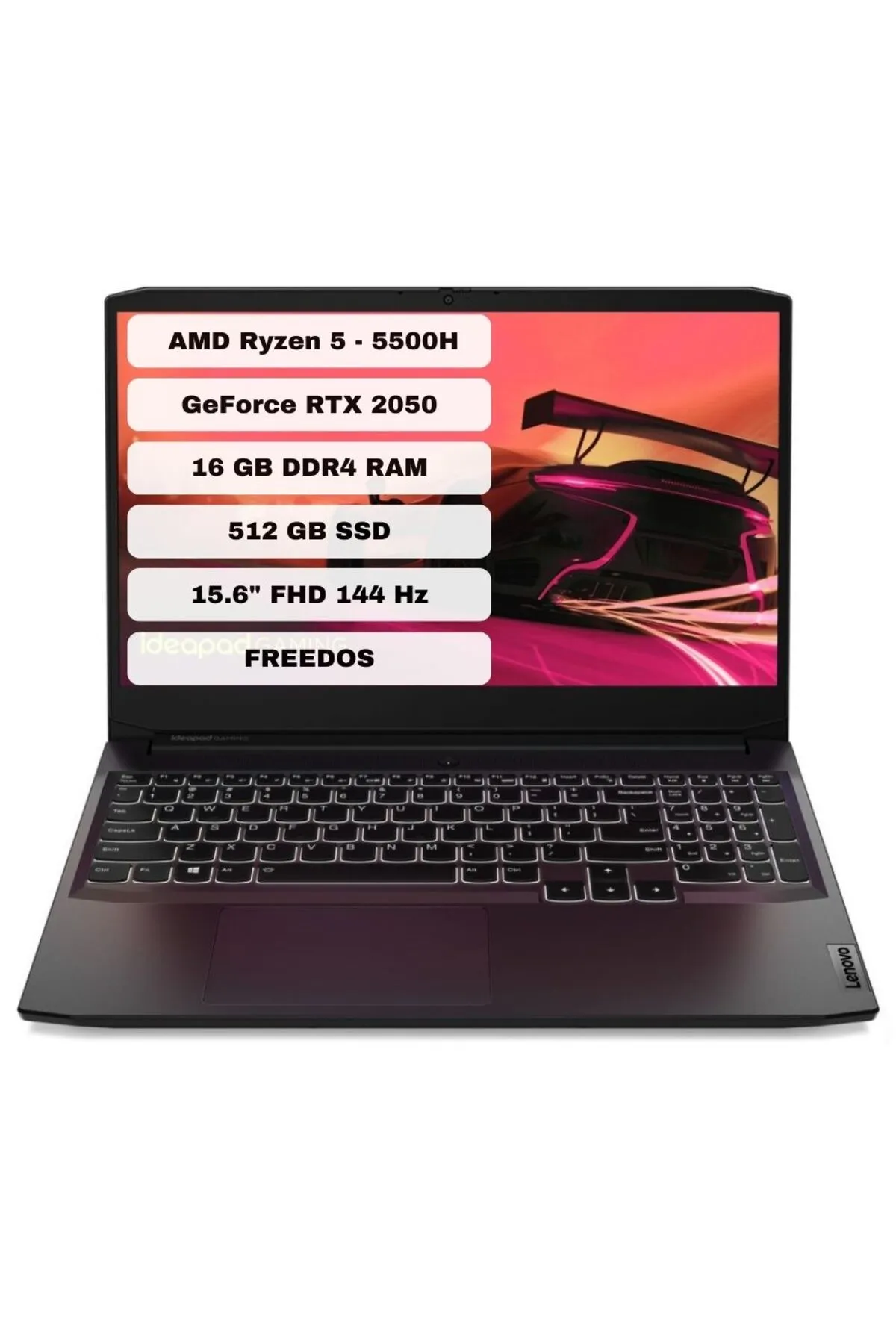 Lenovo Ideapad Gaming 3 AMD Ryzen 5 5500H 16GB 512GB SSD RTX2050  Uyumlu Freedos 15.6" FHD