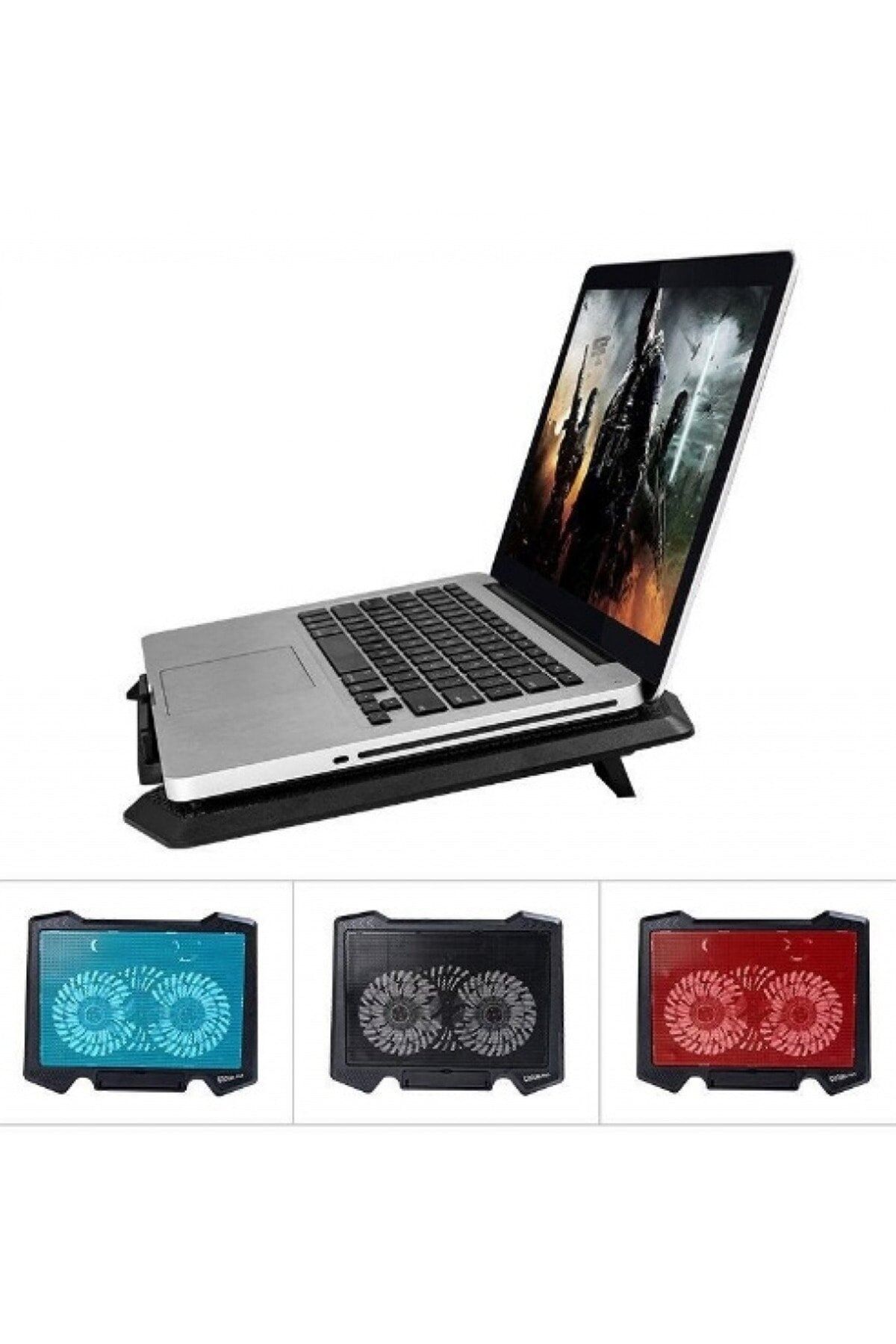 Everest Grup Çift Fan Mavi Led Işıklı Ergonomik Laptop Soğutucu 9" 17" Stand