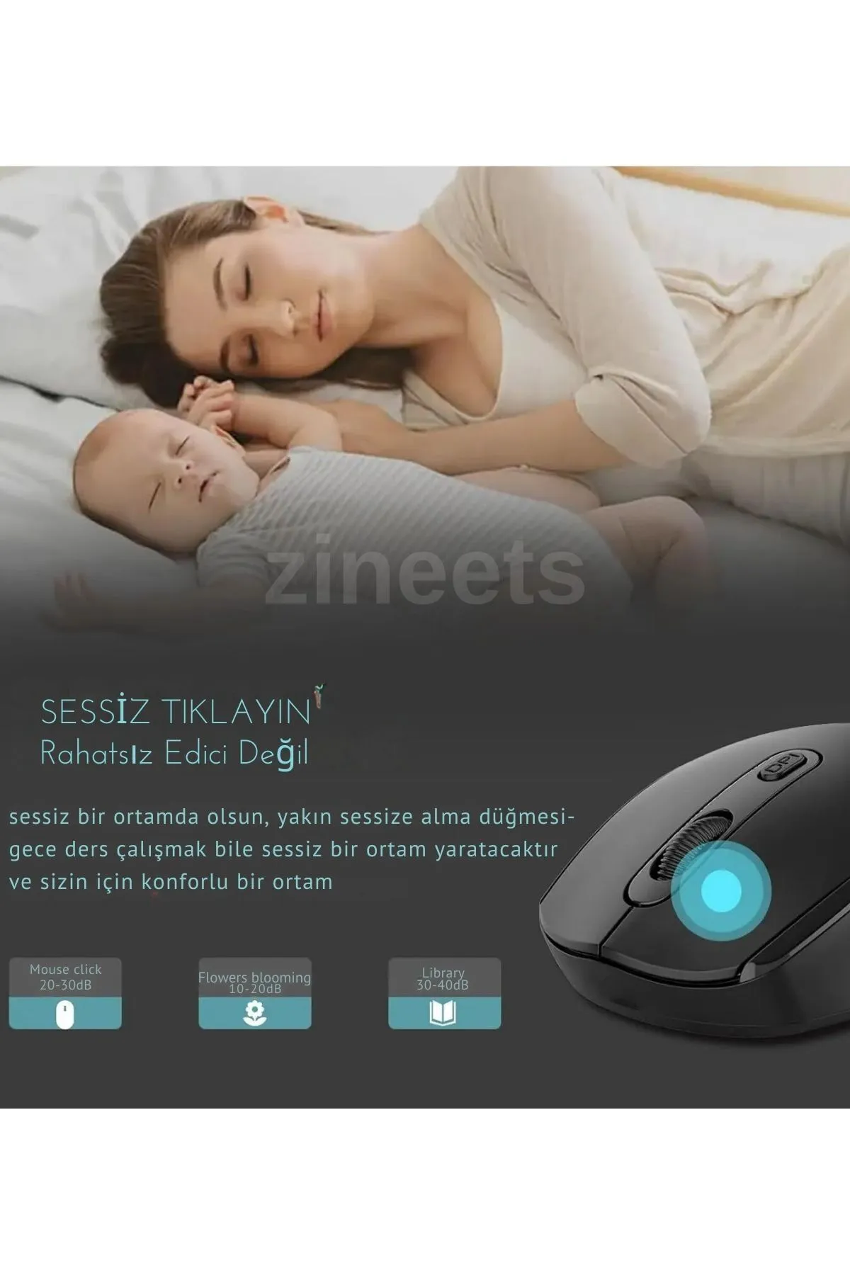 Zineets Çift Modlu Kablosuz Bluetooth Mouse Şarj Edilebilir Sessiz Tıklama Mouse Tablet Telefon PC Uyumlu