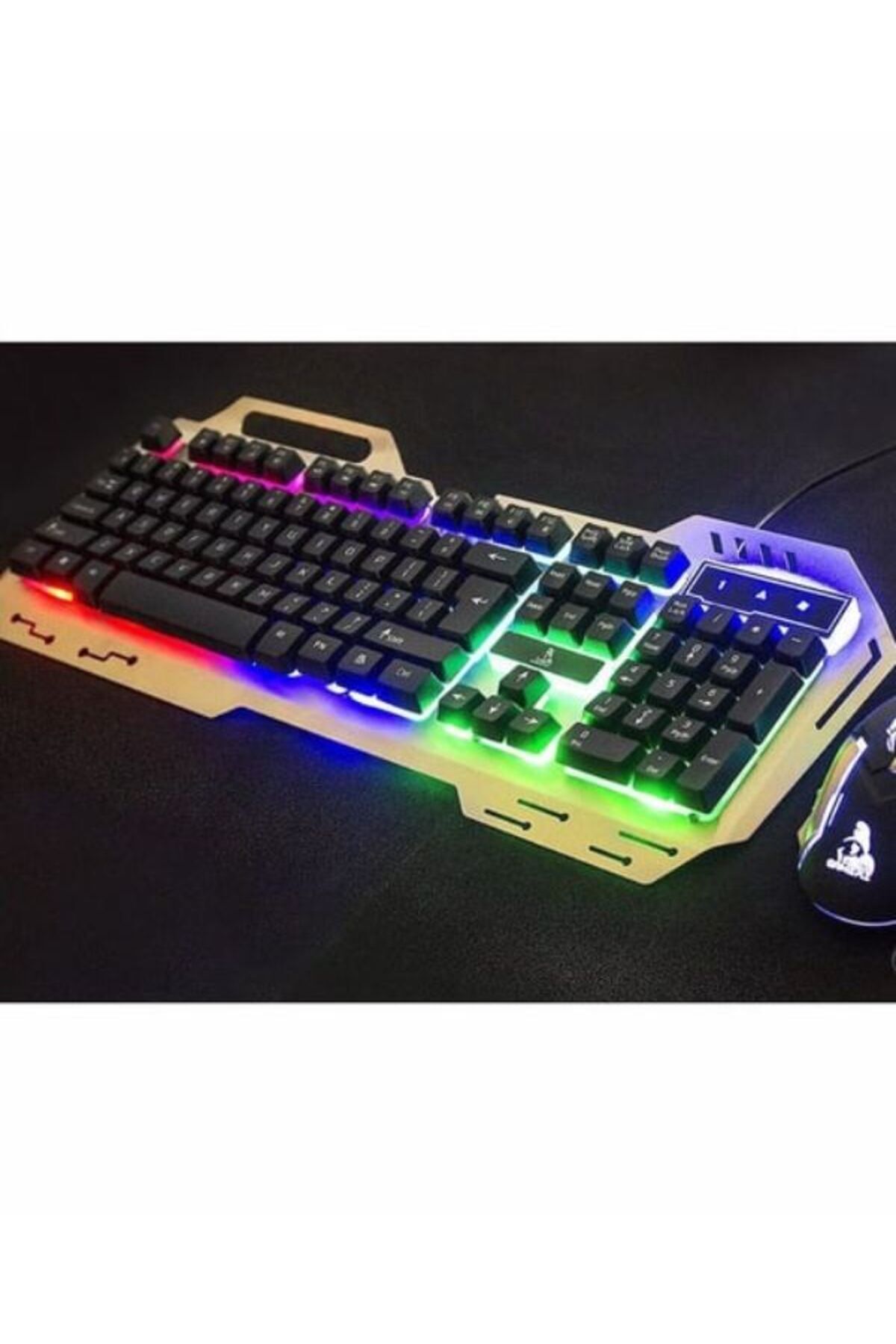 Teknoloji Gelsin Işıklı Klavye Mouse Seti Gaming Usb Girişli Kablolu Mekanik Hisli Siyah Gold