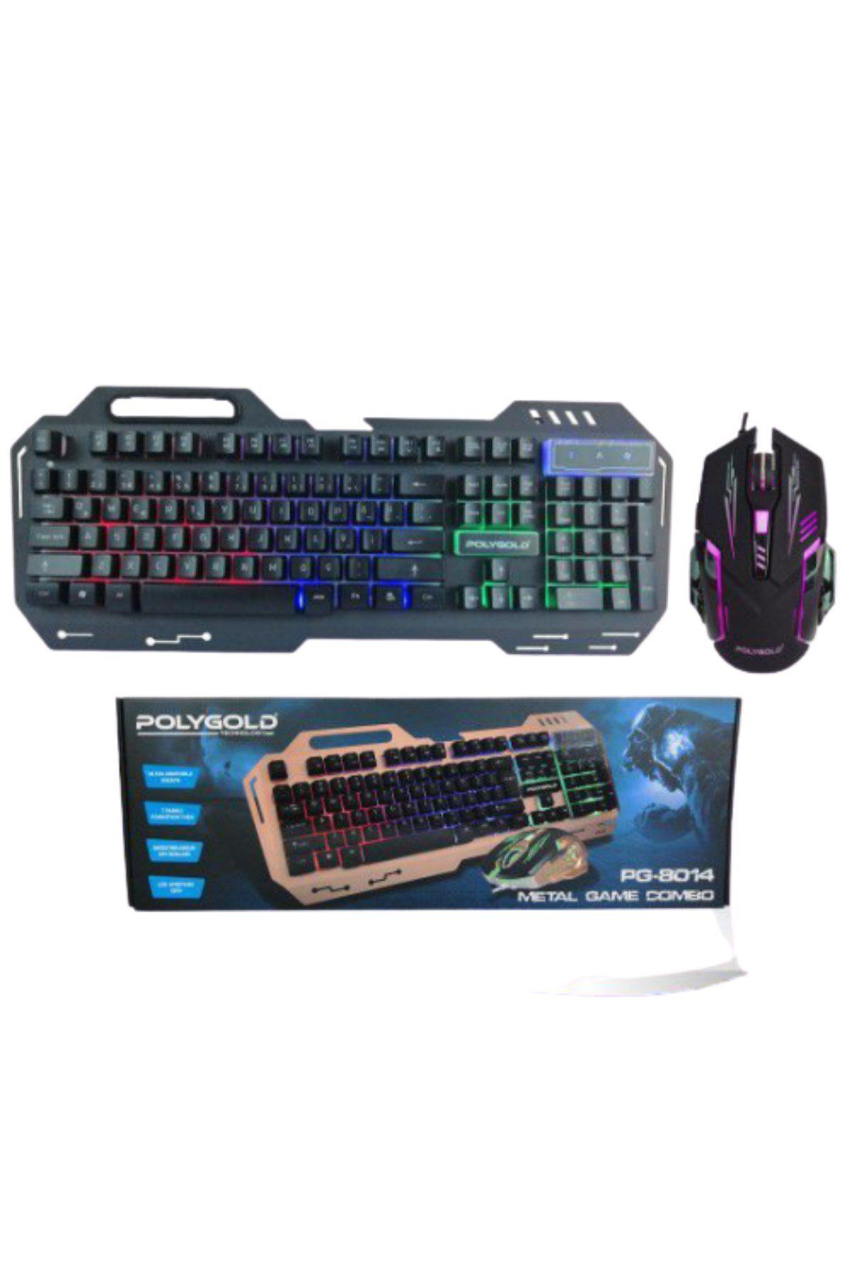 Teknoloji Gelsin Işıklı Klavye Mouse Seti Gaming Usb Girişli Kablolu Mekanik Hisli Siyah Gold