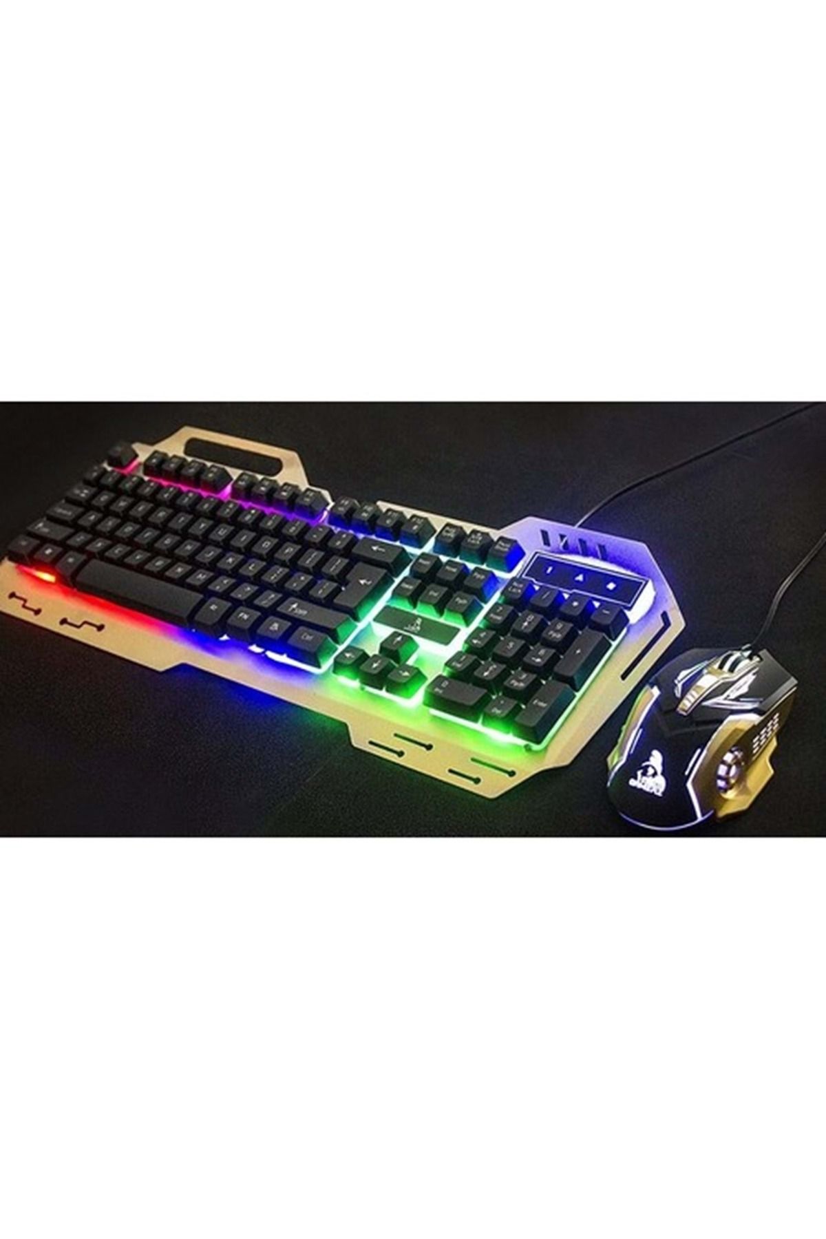 Teknoloji Gelsin Işıklı Klavye Mouse Seti Gaming Usb Girişli Kablolu Mekanik Hisli Siyah Gold