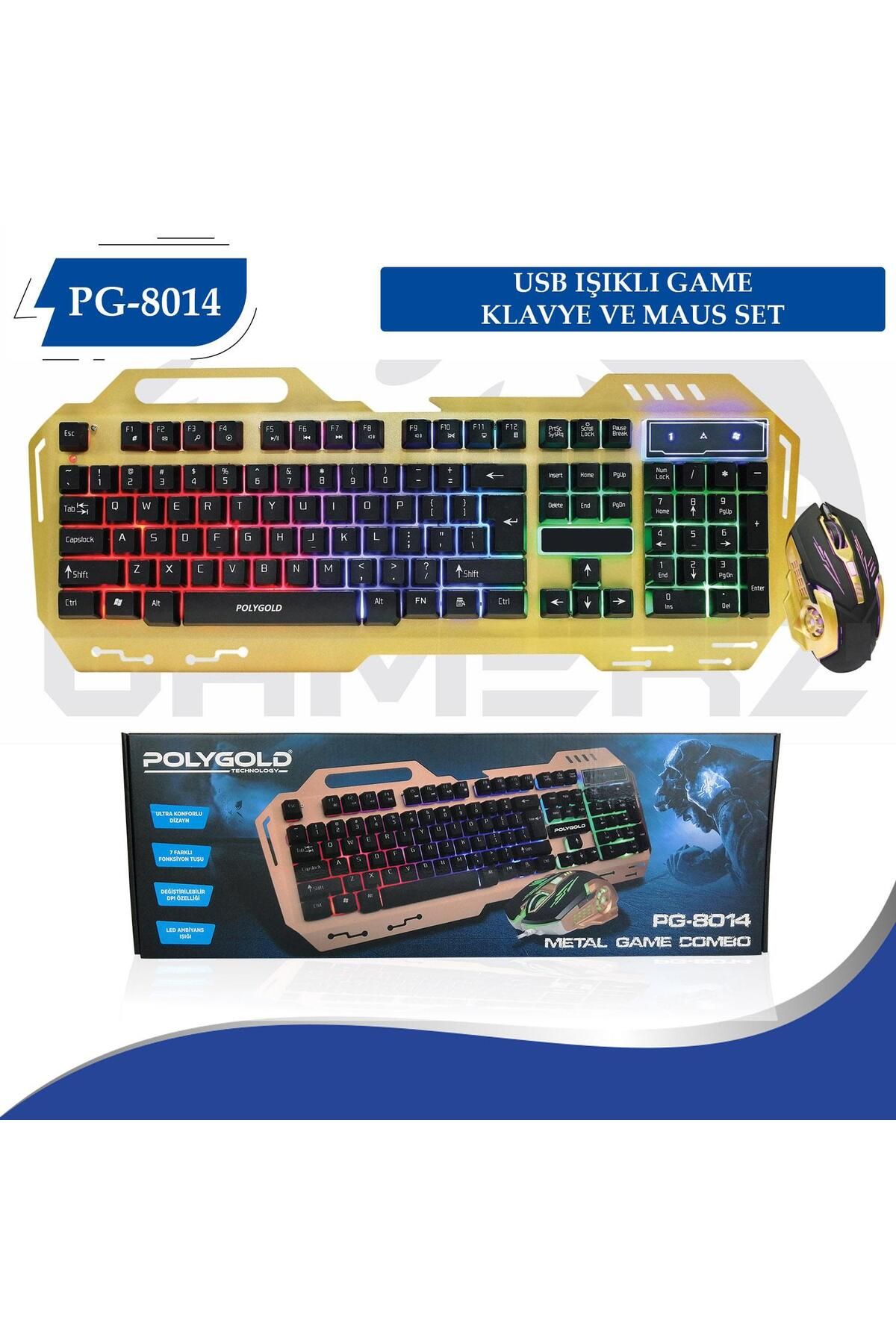 Teknoloji Gelsin Işıklı Klavye Mouse Seti Gaming Usb Girişli Kablolu Mekanik Hisli Siyah Gold