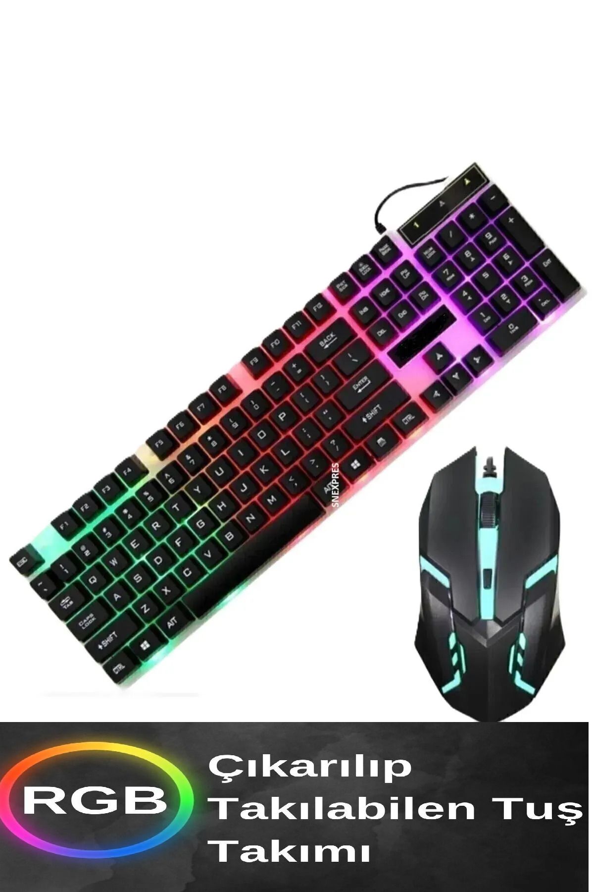 SNEXPRES Işıklı Q Klavye - Mouse - Rgb Aydınlatmalı Türkçe Klavye- Oyuncu Klavyesi