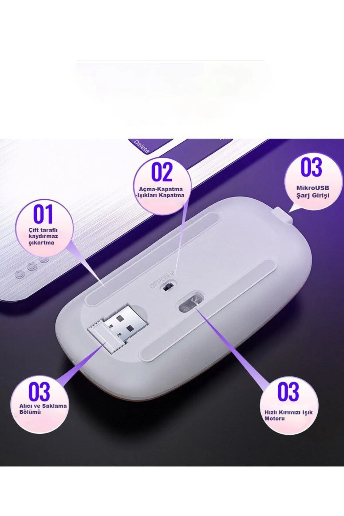 TechTic Işıklı Usb Led Işıklı Sessiz Kablosuz Optik Mouse Wireless Ofis Bilgisayar Pc Şarjlı