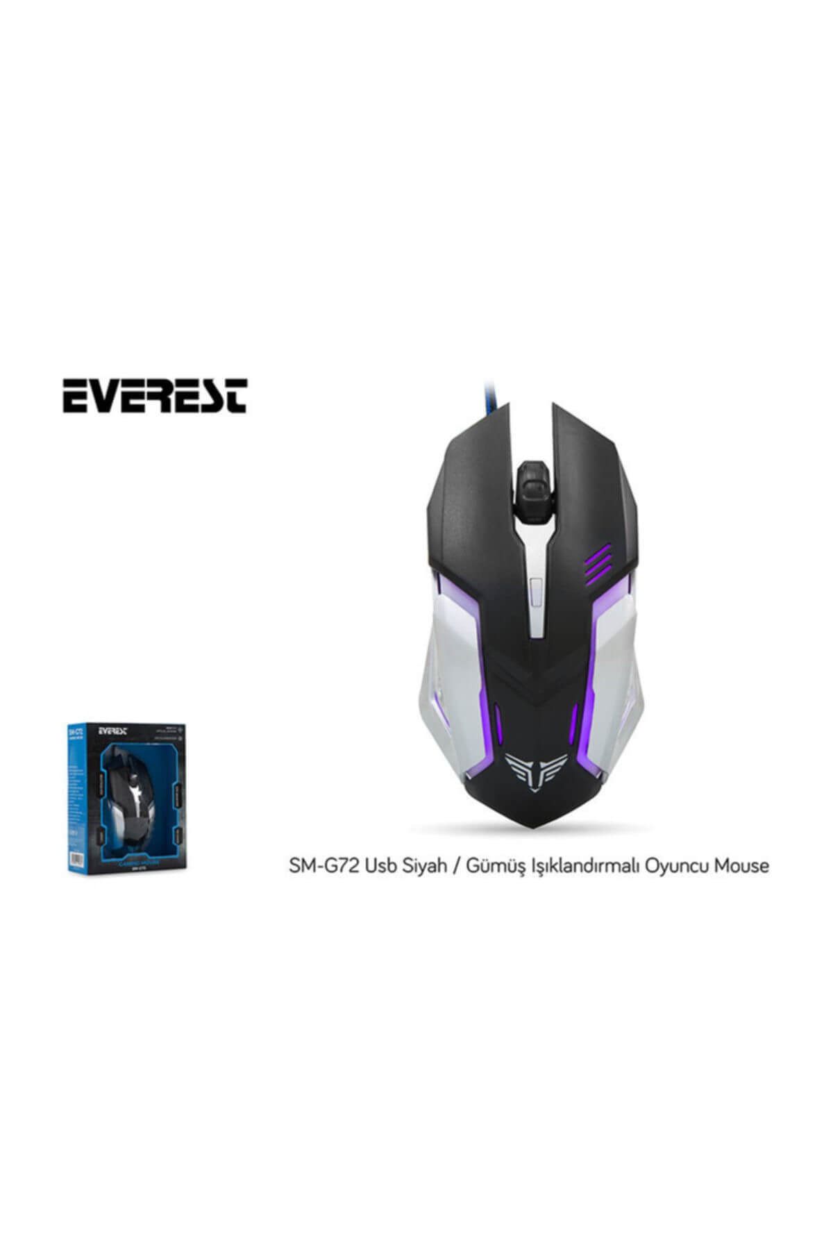 Everest Işıklandırmalı Gaming Pro Sm-g72 Usb Siyah Gümüş Mouse 7 Renk