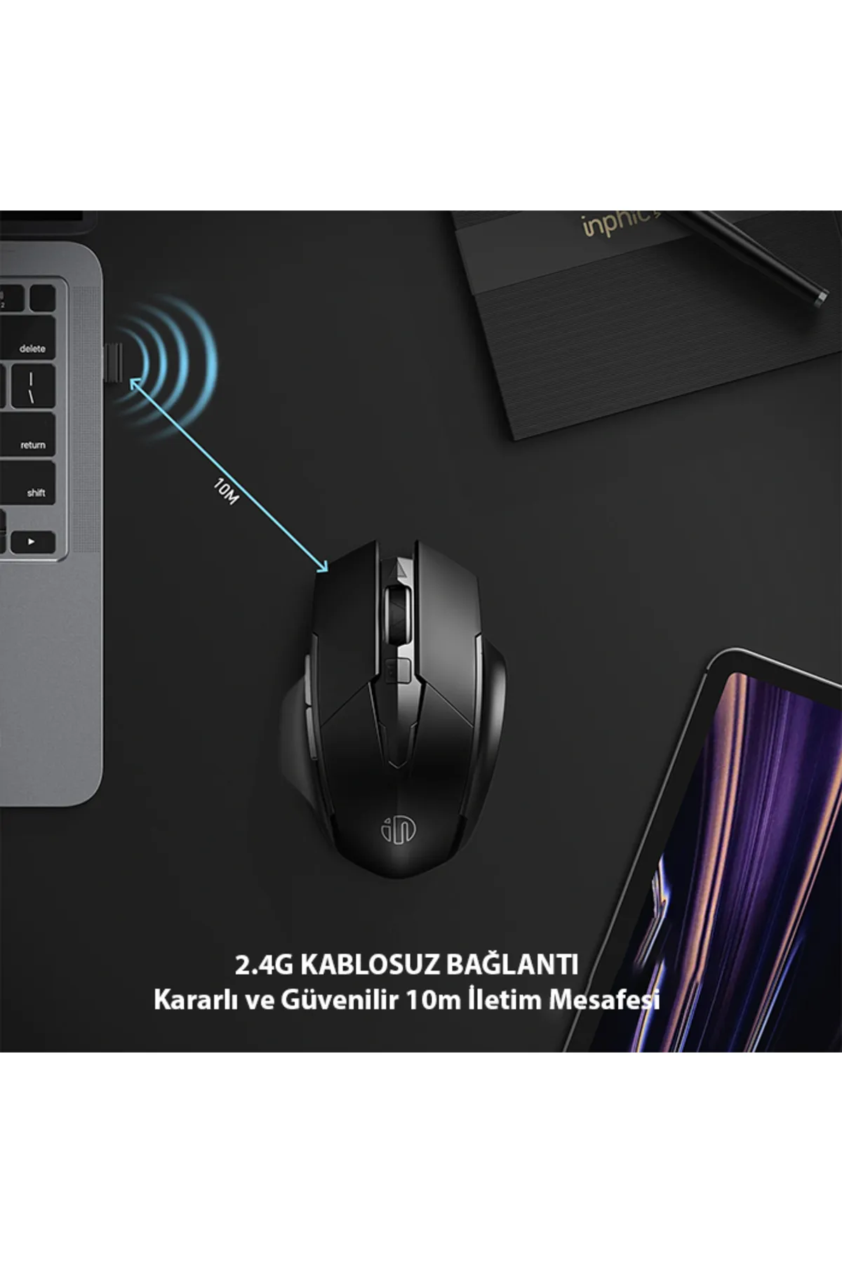 Kamardey İNPHİC F1 Kablosuz Fare, Şarj Edilebilir Sessiz Kullanım 2.4G 500 mAh USB Mouse