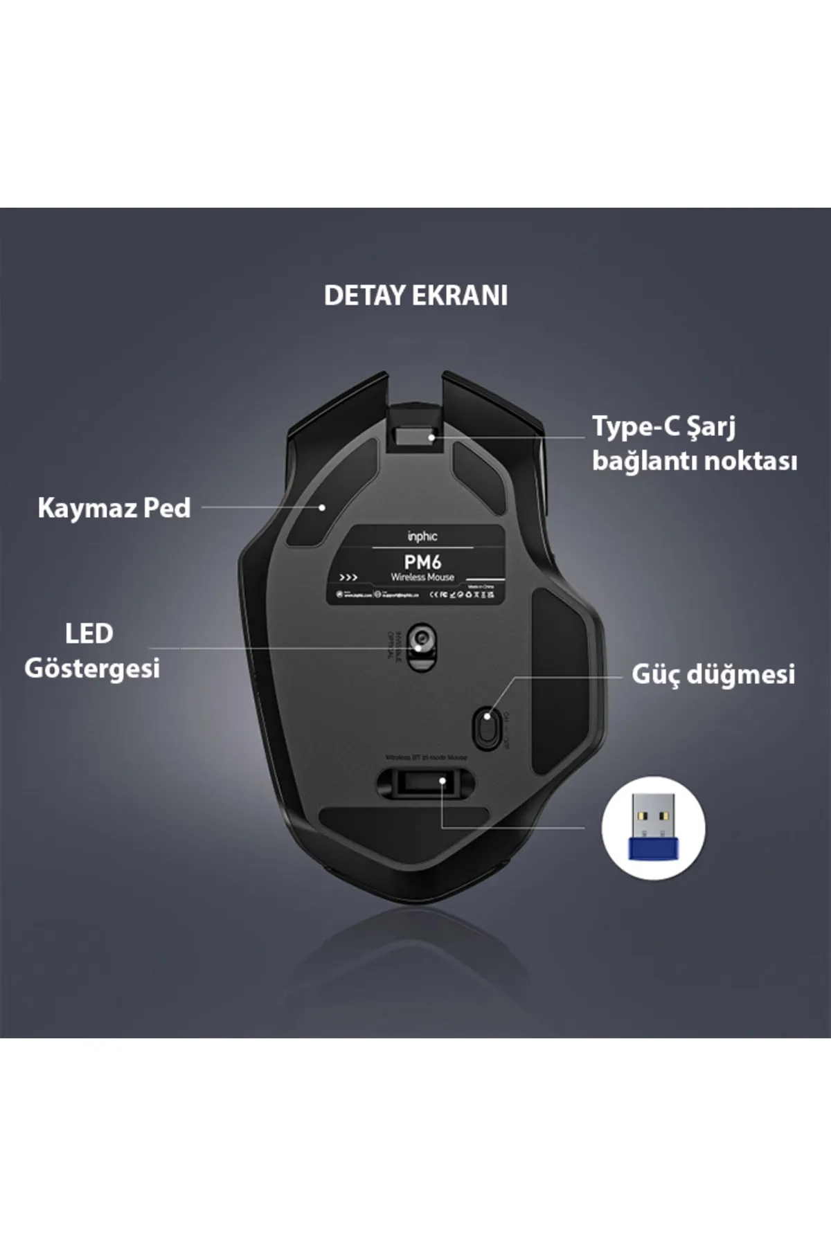 Kamardey İNPHİC F1 Kablosuz Fare, Şarj Edilebilir Sessiz Kullanım 2.4G 500 mAh USB Mouse