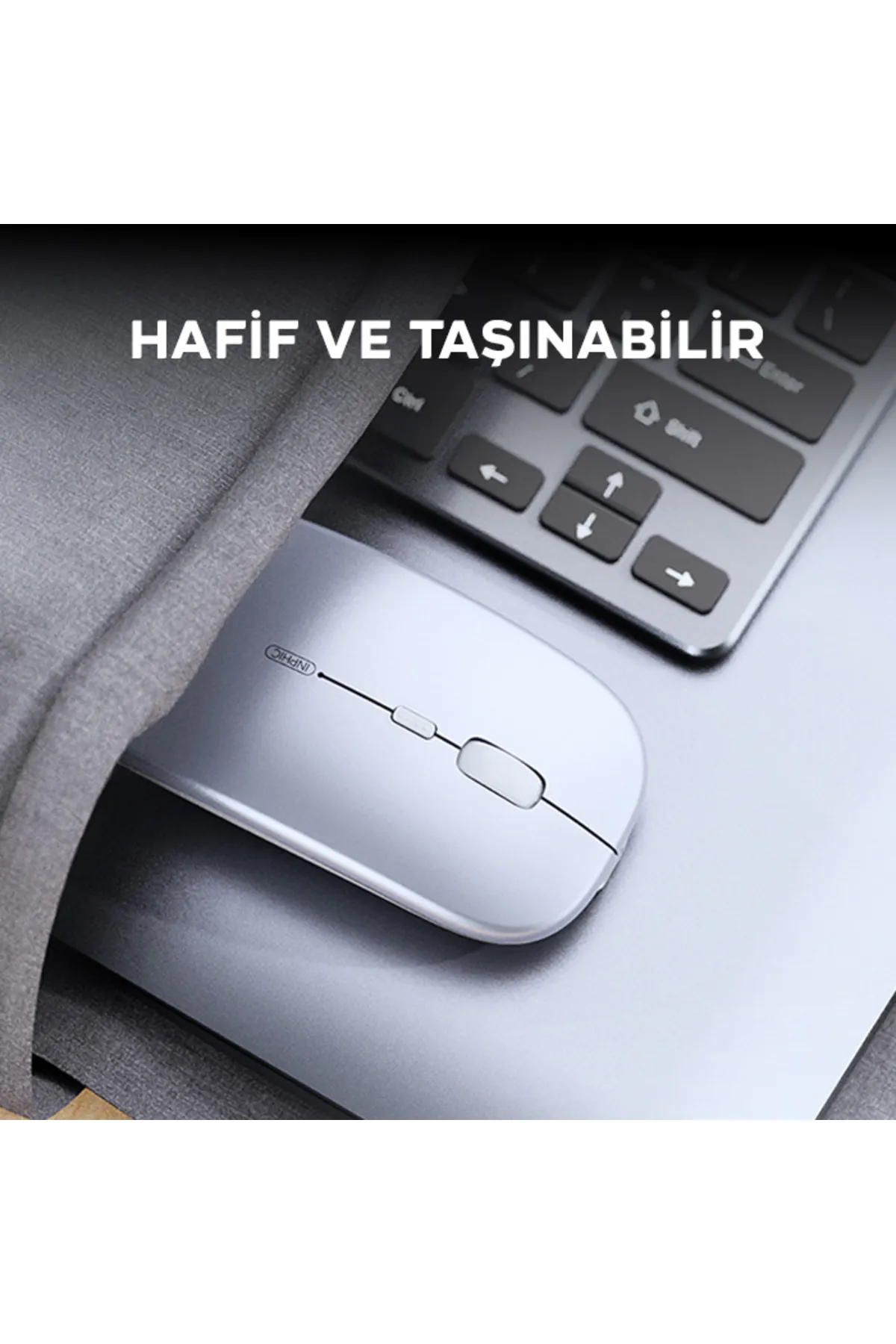 INPHIC İNPHİC M1P Kablosuz Fare, Şarj Edilebilir Sessiz Kullanım Ultra İnce 2.4G USB Mouse GÜMÜŞ