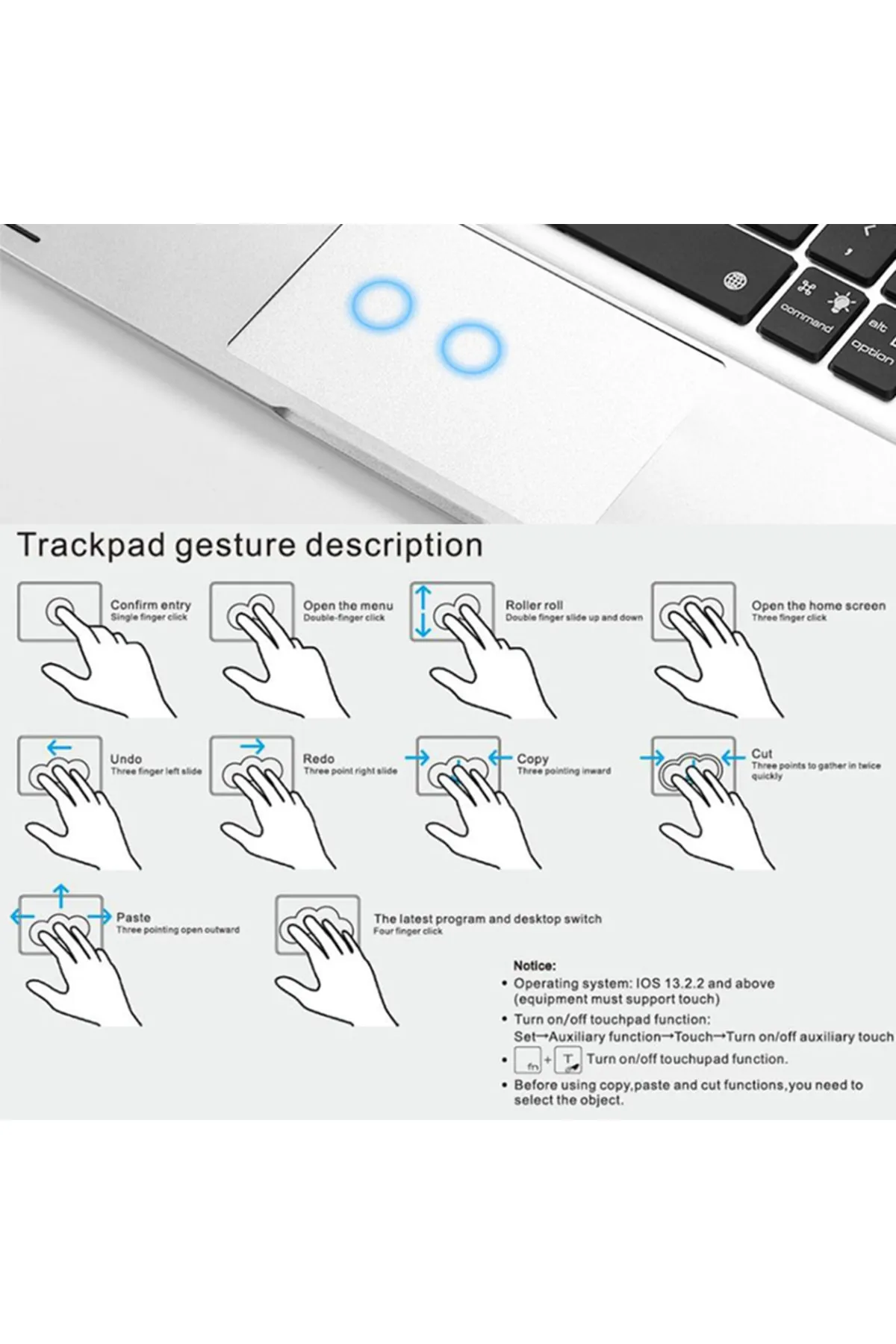 EHZ TEKNOLOJİ Ipad 10.2 ( 7.nesil\8nesil\9nesil ) Uyumlu Dönen Arkadan Aydınlatmalı Bluetooth Mag Touchpad Klavye