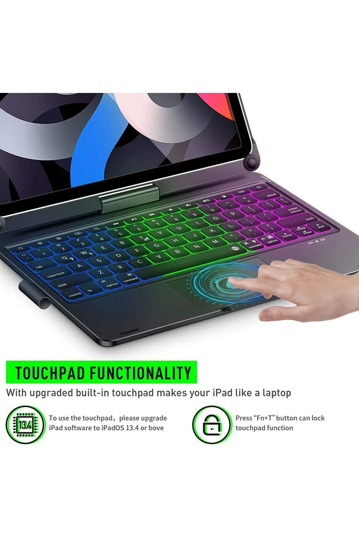 Fogy Ipad Air 4. Ve 5.nesil 10.9 2021/2022 Klavyeli Kılıf 360 Dönebilen Rgb Tuşlu Touchpad