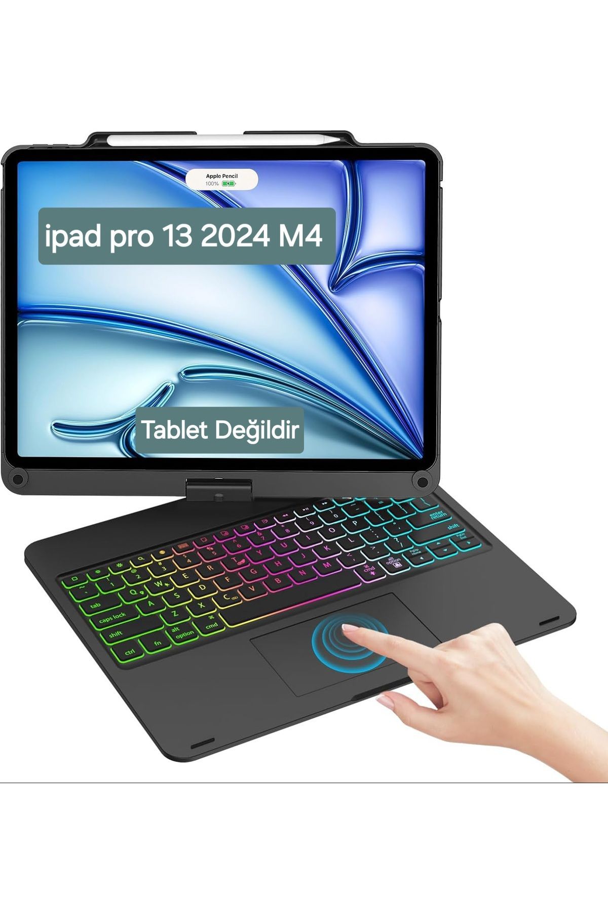 Fogy İpad Pro 7.nesil 13"inç M4 2024 Uyumlu Case Klavyeli 360 Dönebilen Rgb Tuşlu Touchpad Kılıfı