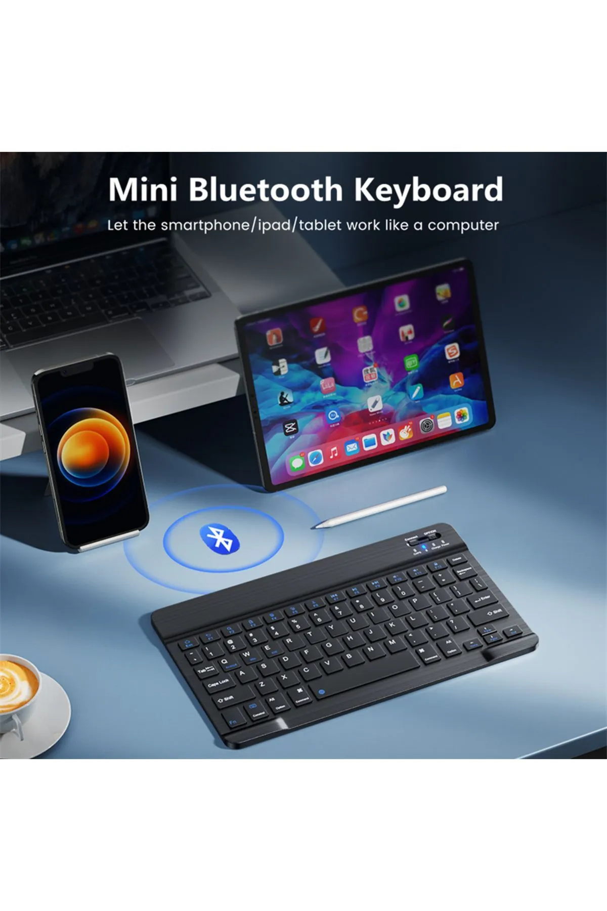 EHZ TEKNOLOJİ IPad Xiaomi Samsung Huawei Tablet Laptop Uyumlu Renkli Bluetooth Bağlantılı Klavye+Mouse Set