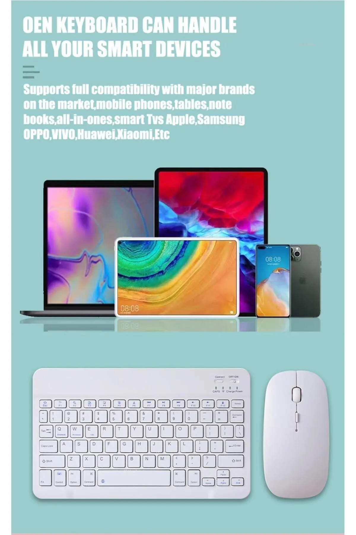 EHZ TEKNOLOJİ IPad Xiaomi Samsung Huawei Tablet Laptop Uyumlu Renkli Bluetooth Bağlantılı Klavye+Mouse Set