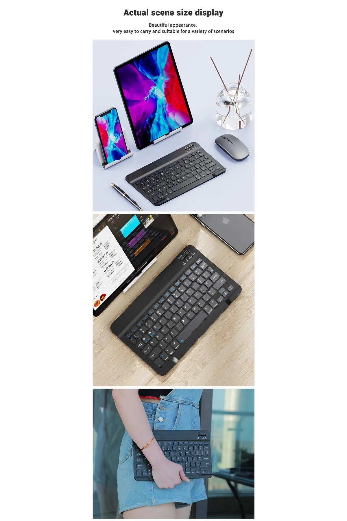 EHZ TEKNOLOJİ IPad Xiaomi Samsung Huawei Tablet Laptop Uyumlu Renkli Bluetooth Bağlantılı Klavye+Mouse Set