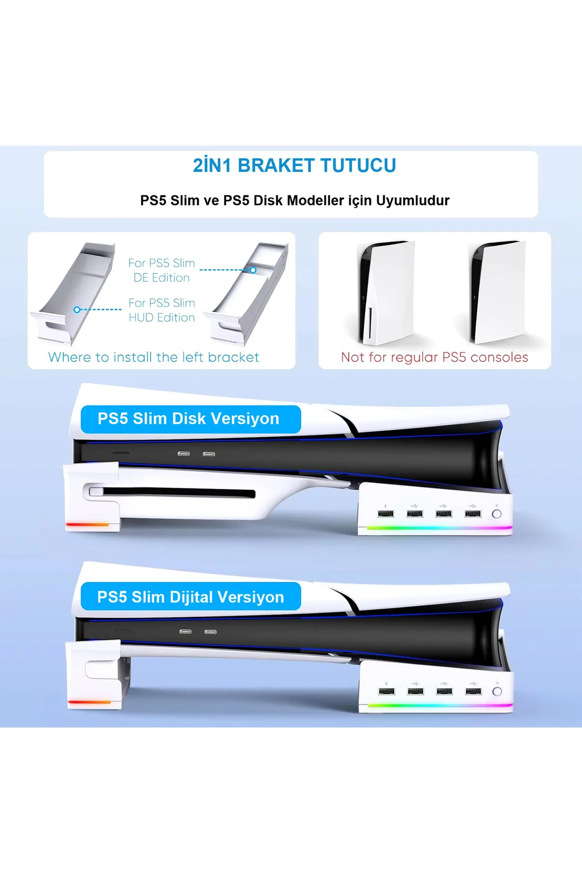 ipega İpega PS5 Slim Disk-PS5 Slim Dijital Uyumlu RGB Işıklı Yatay Stand-PG-P5S021