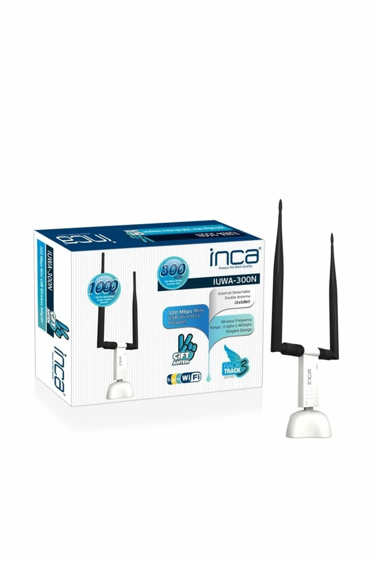 Inca IUWA-300N Wifi Anten 300MBPS 11N 10 DBİ ÇİFT ANTEN WİRELESS ADAPTÖR