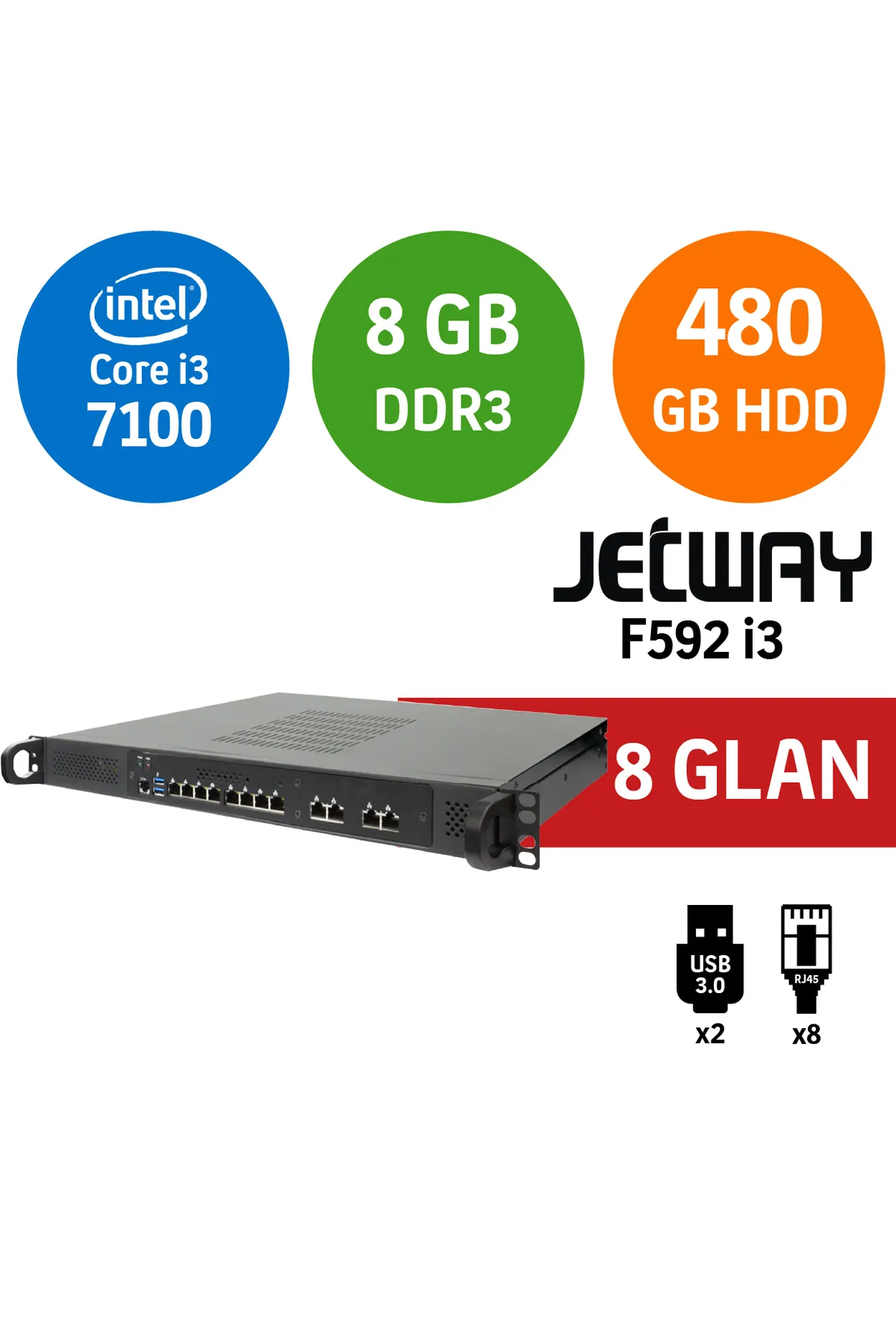 merpa Jetway F592 1u Intel Core I5 7400 8gb 480gb 8 Port Endüstriyel Firewall Pc