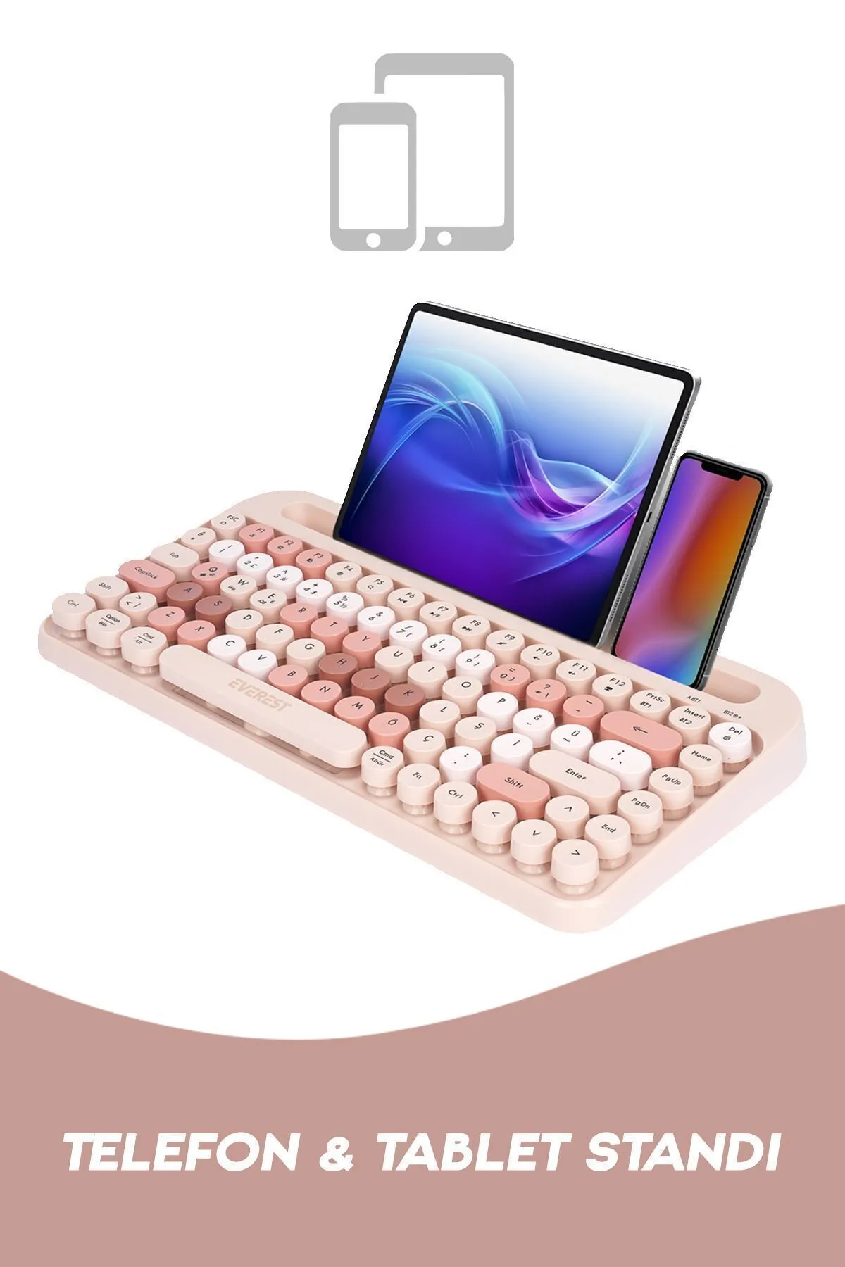 Everest K-98 LATTE 2.4G+BT1+BT2 Mac Wın Ios Android Çoklu Cihaz Bağlantılı Kablosuz Bluetooth Klavye