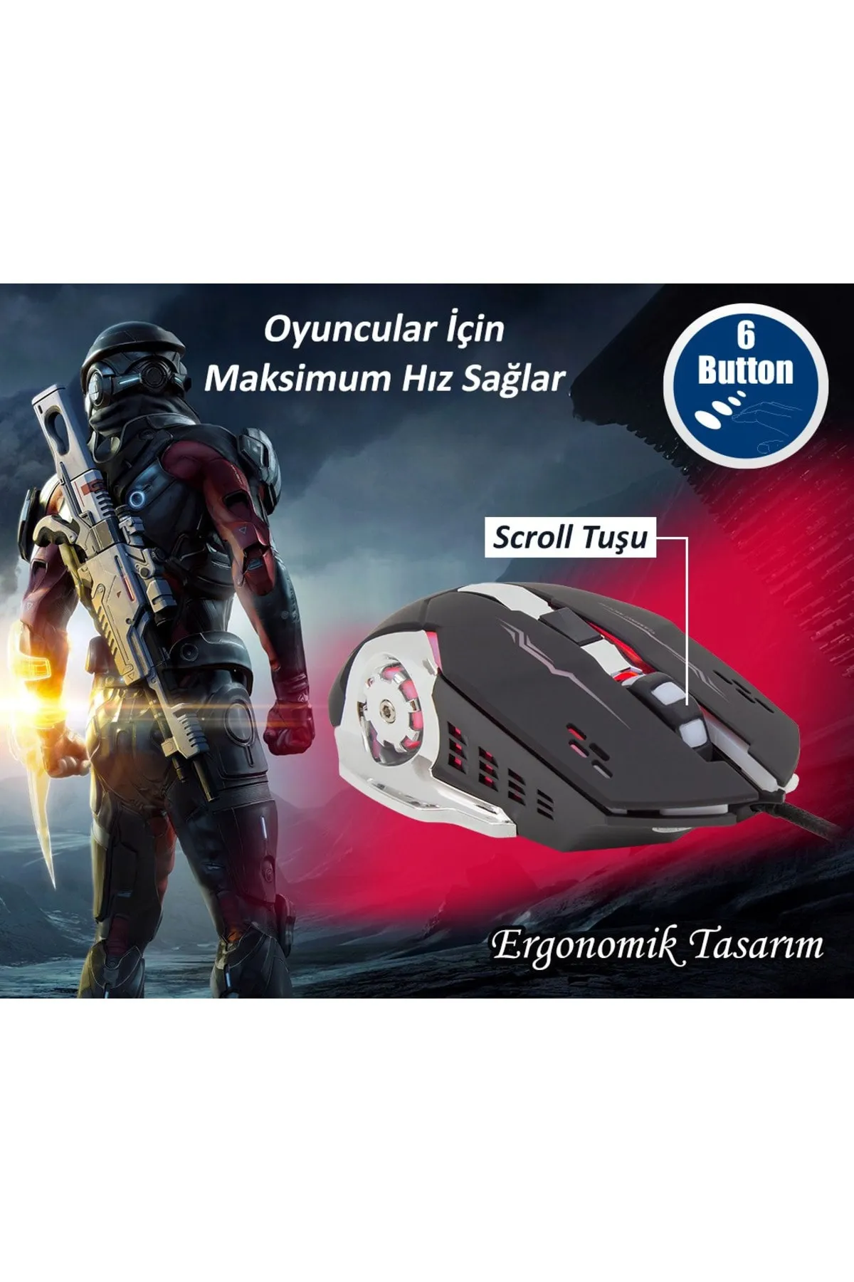 nelerbulurum şık tasarımlı 6 Tuş Fonksiyonlu KABLOLU GAMING MOUSE