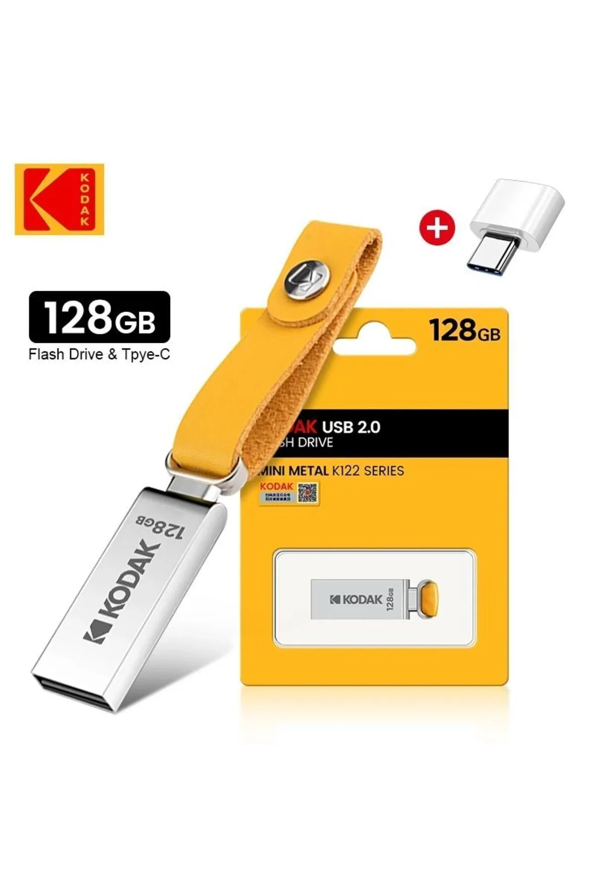 Kodak K122 128gb. Usb Flash Bellek Dönüştürücü Hediye 2.0 Sağlam Metal Orginal