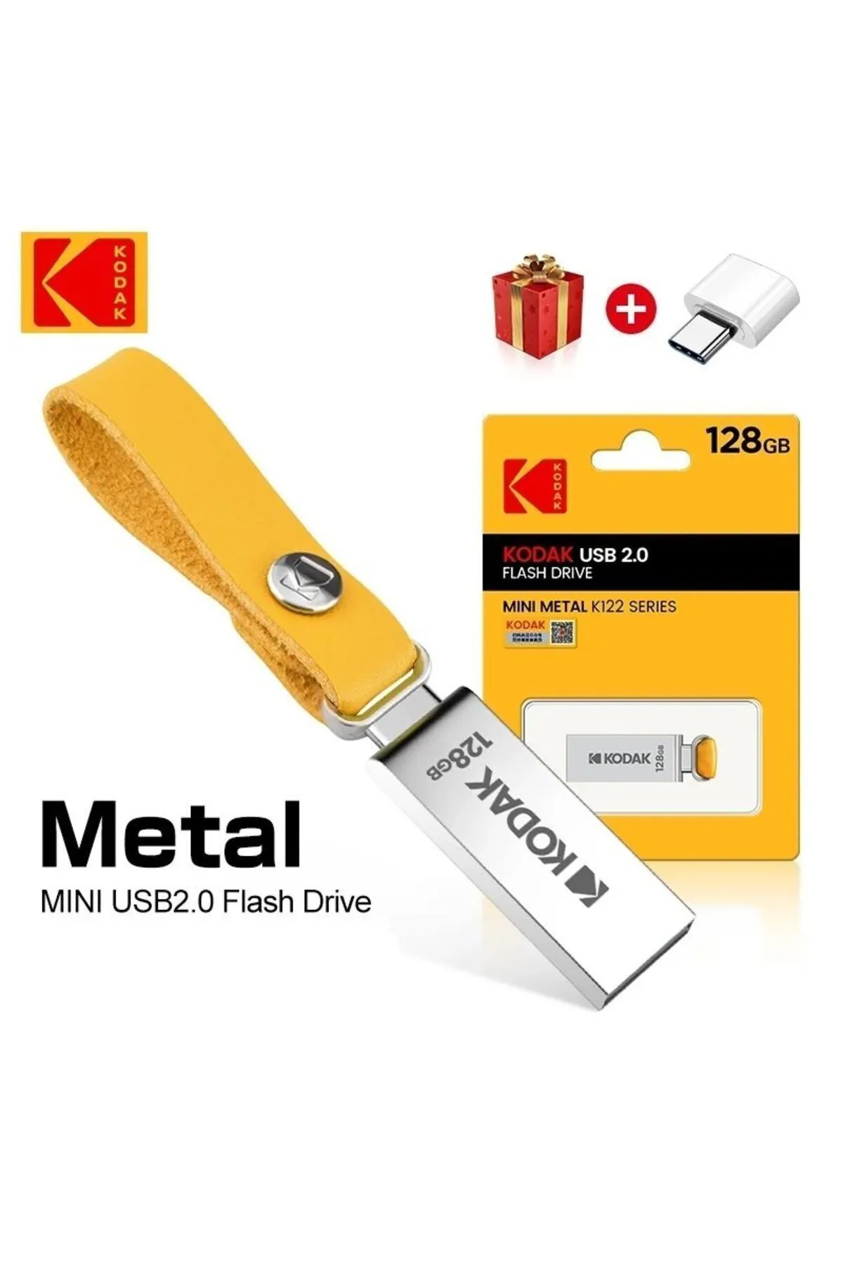 Kodak K122 128gb. Usb Flash Bellek Dönüştürücü Hediye 2.0 Sağlam Metal Orginal