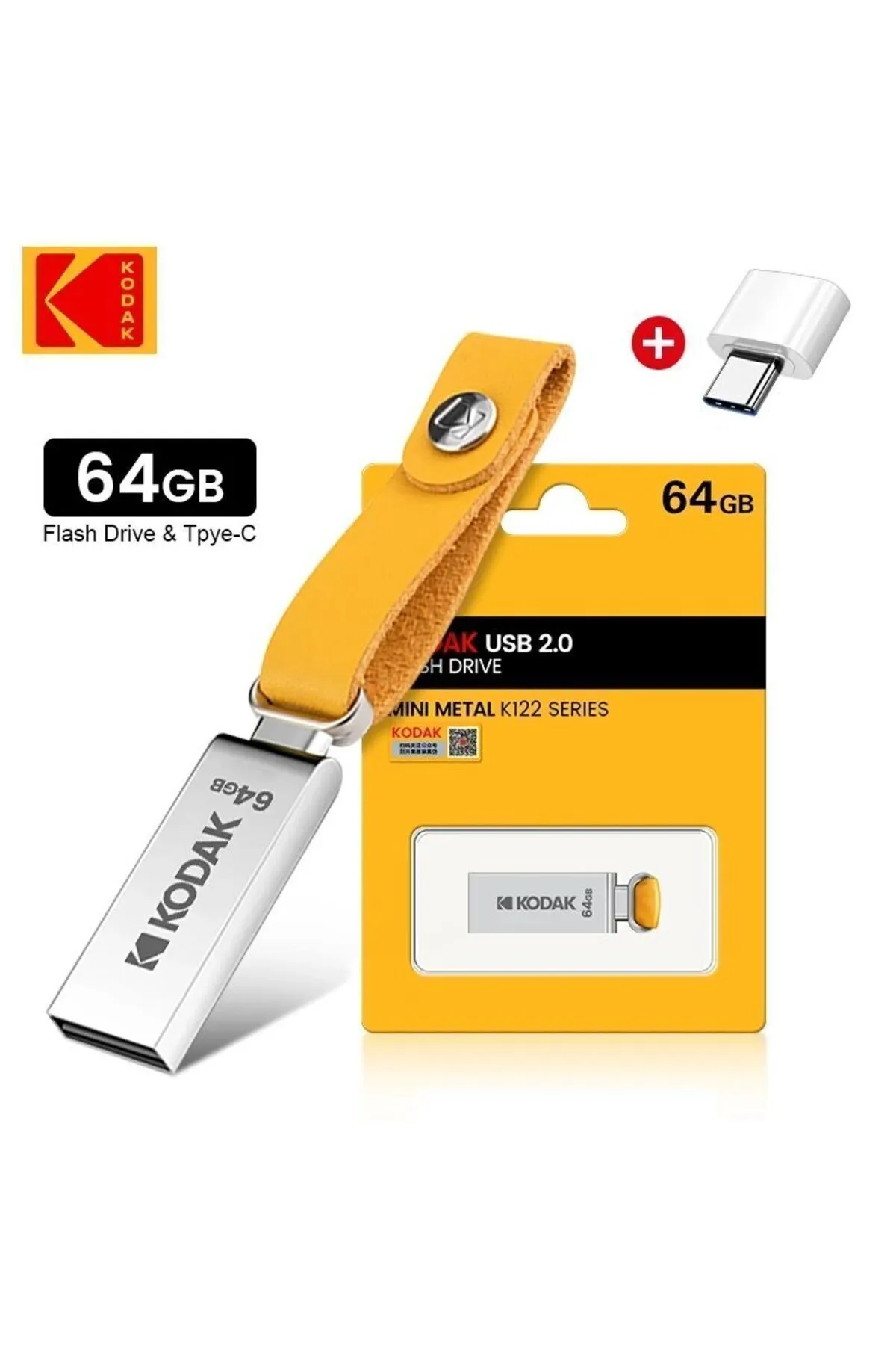 Kodak K122 64gb.usb Flash Bellek Dönüştürücü Hediye 2.0 Orginal Sağlam Metal