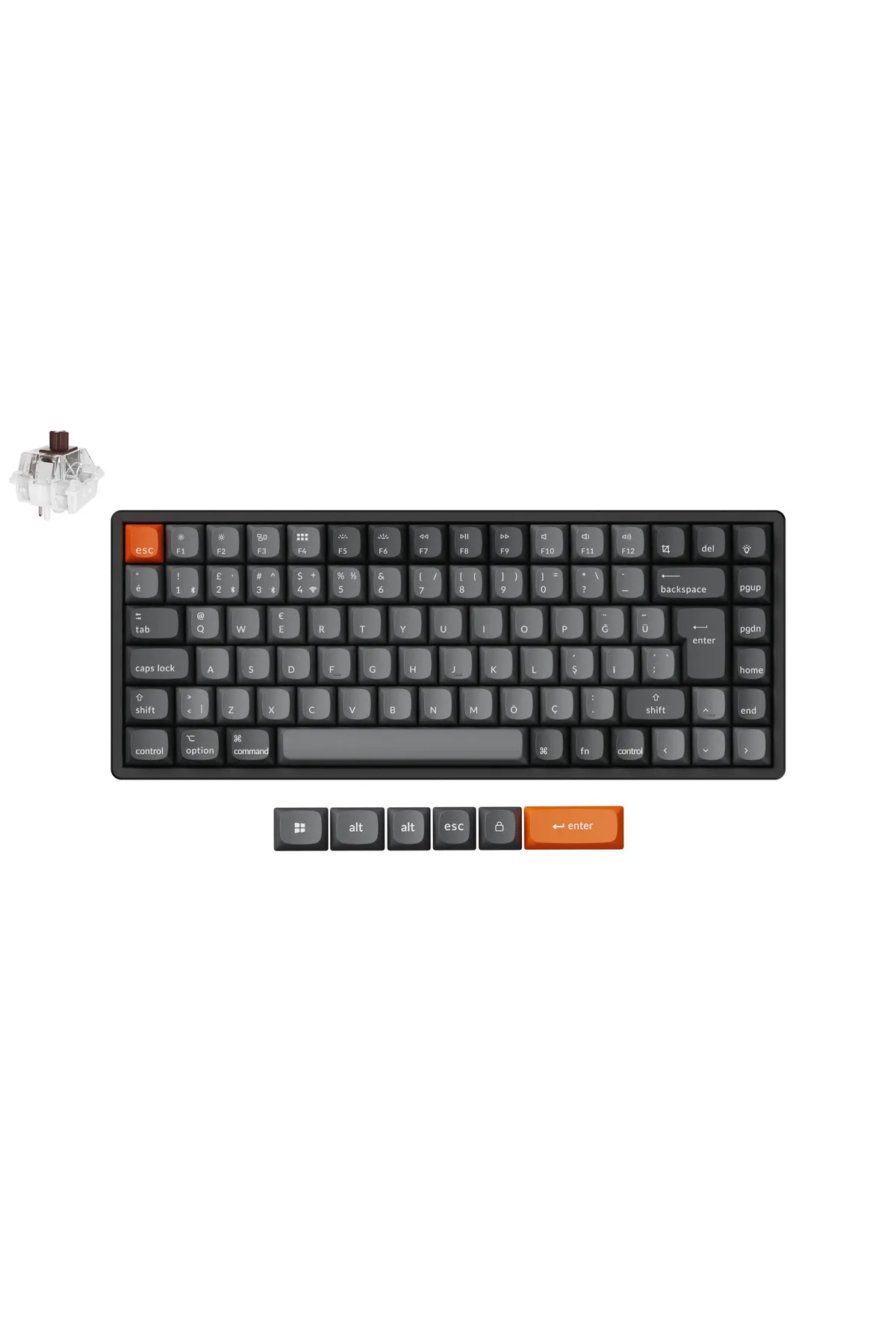 Keychron K2 Max %75 RGB Türkçe Kablosuz Alüminyum Çerçeve Karbon Siyah Mekanik Klavye