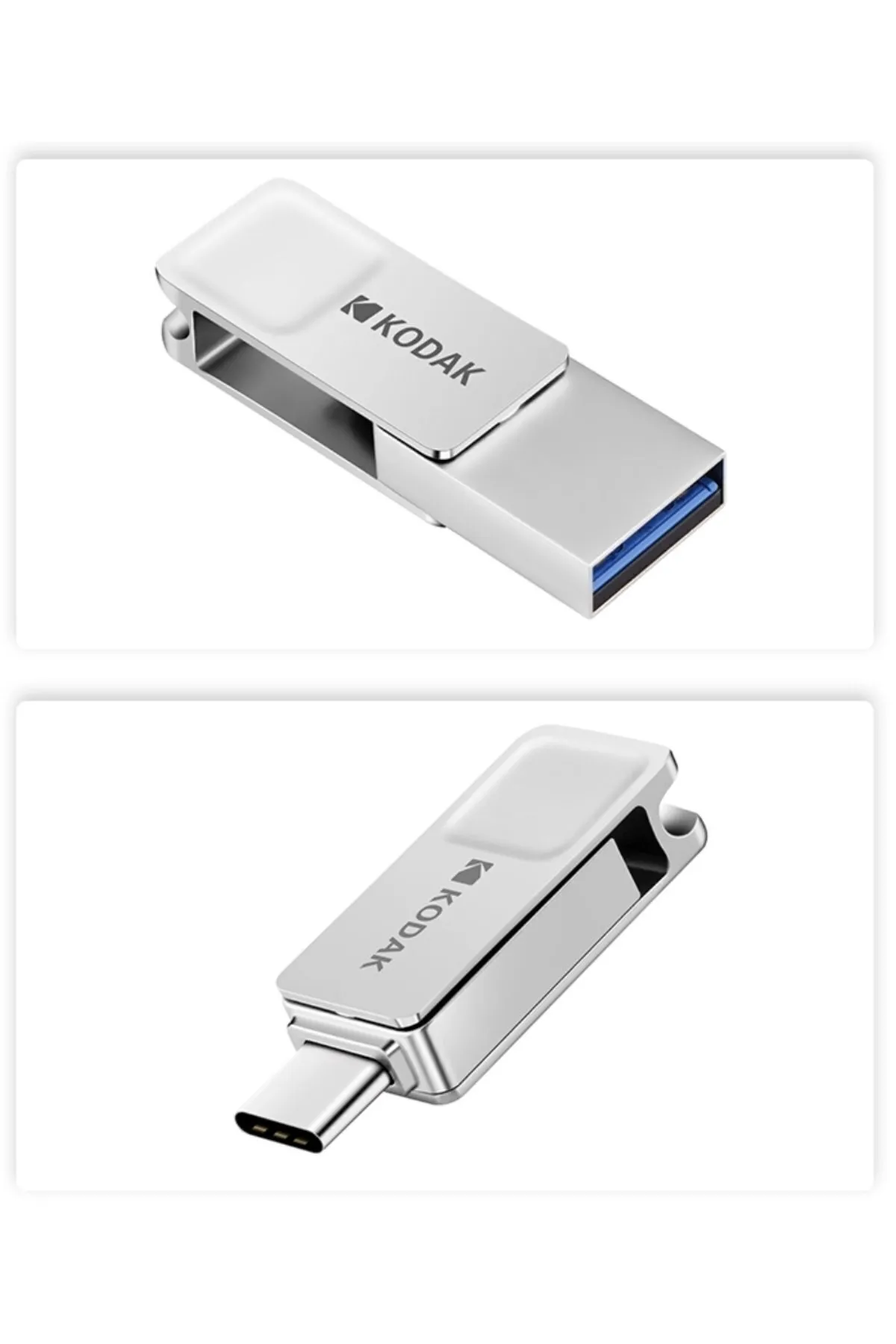 Kodak K223c 128gb Type-c Ve Usb 3.1 Usb Flash Bellek Hızlı Otg Çift Giriş Metal Sağlam