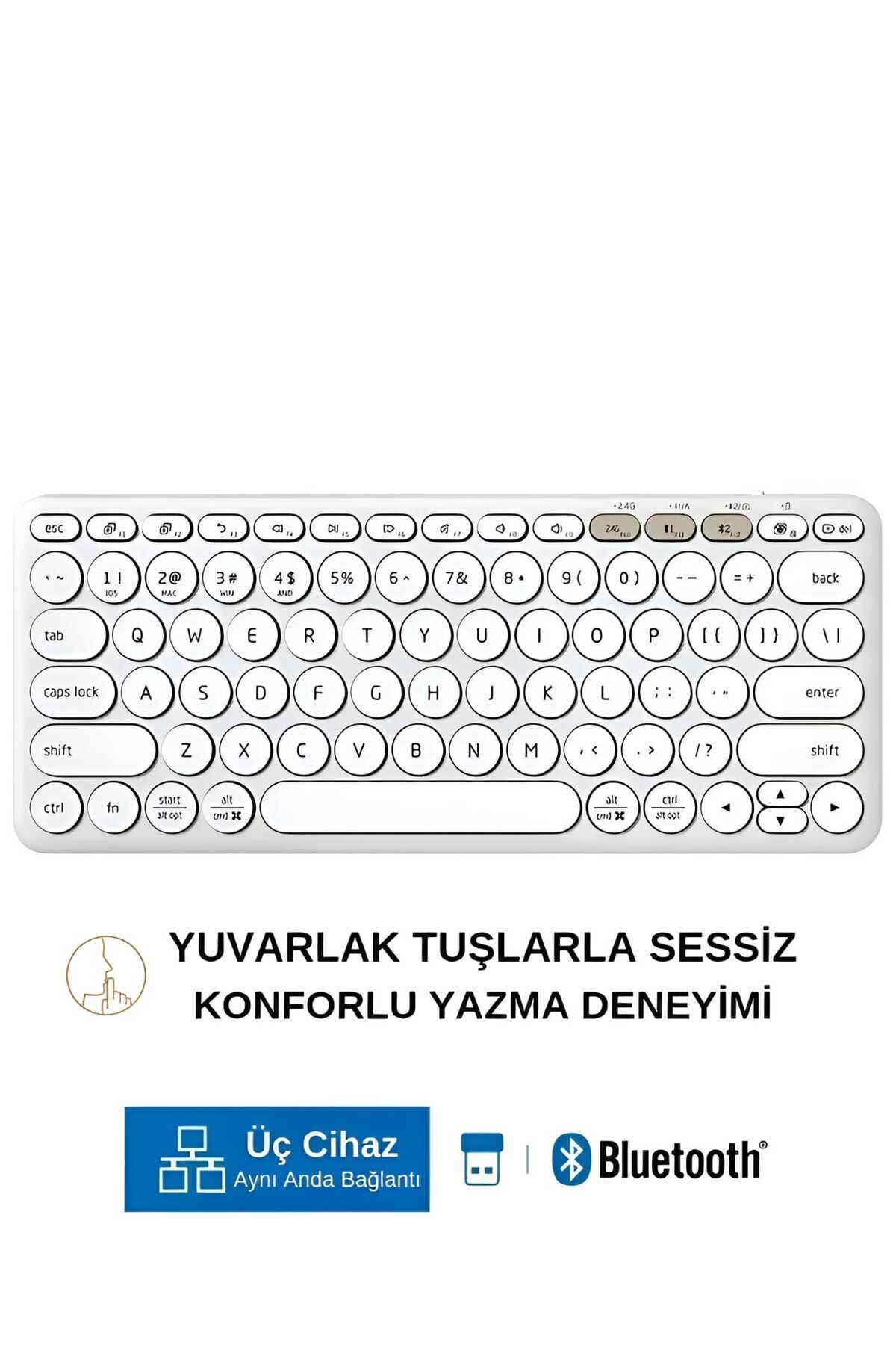 HP K231 Kablosuz 2.4ghz & Bluetooth V5.0 Şarj Edilebilir Sessiz Q Klavye Beyaz (Ramwhite Garantili)