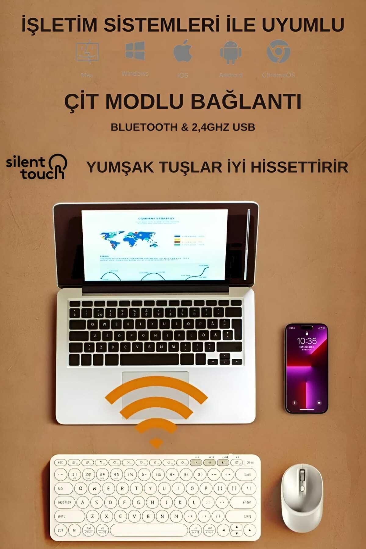 HP K231 Kablosuz 2.4ghz & Bluetooth V5.0 Şarj Edilebilir Sessiz Q Klavye Beyaz (Ramwhite Garantili)