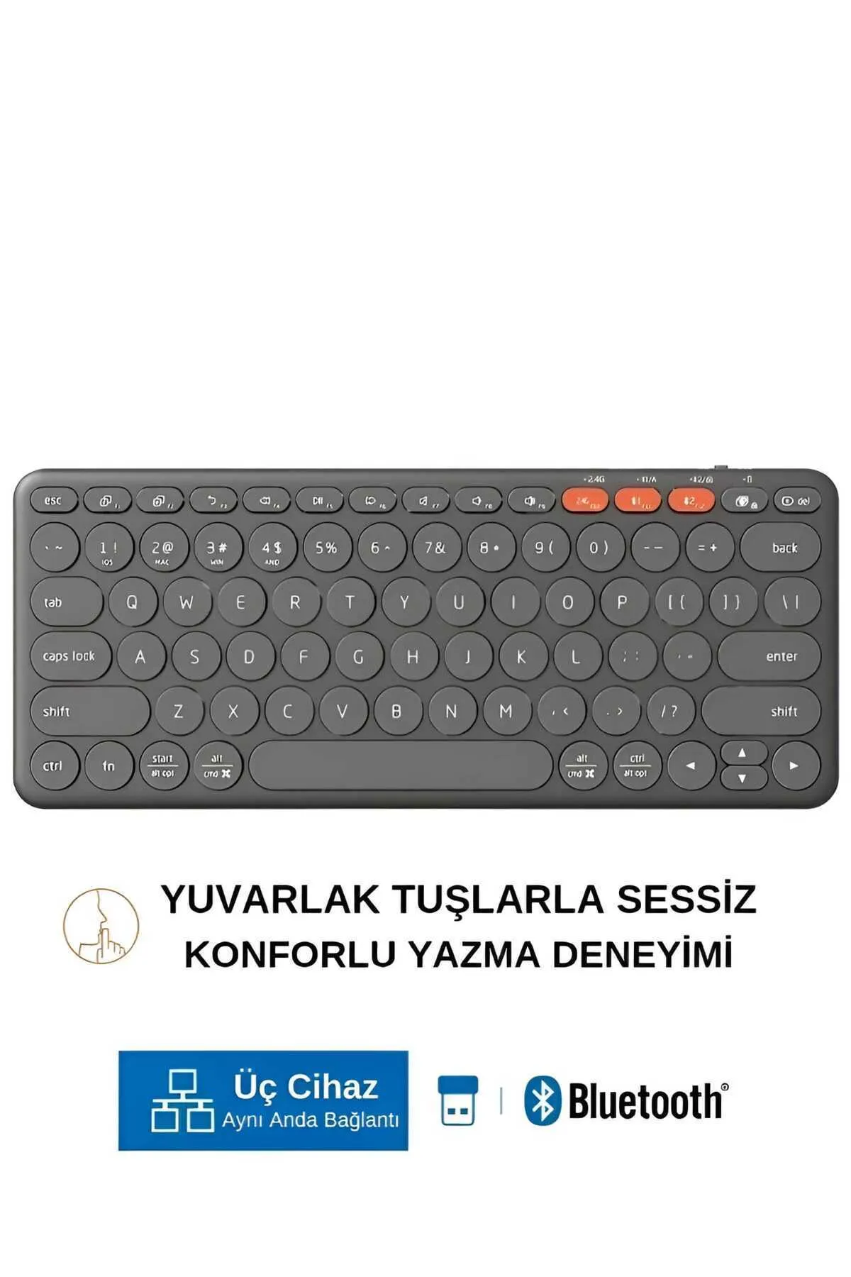 HP K231 Kablosuz 2.4ghz & Bluetooth V5.0 Şarj Edilebilir Sessiz Q Klavye Gri (Ramwhite Garantili)