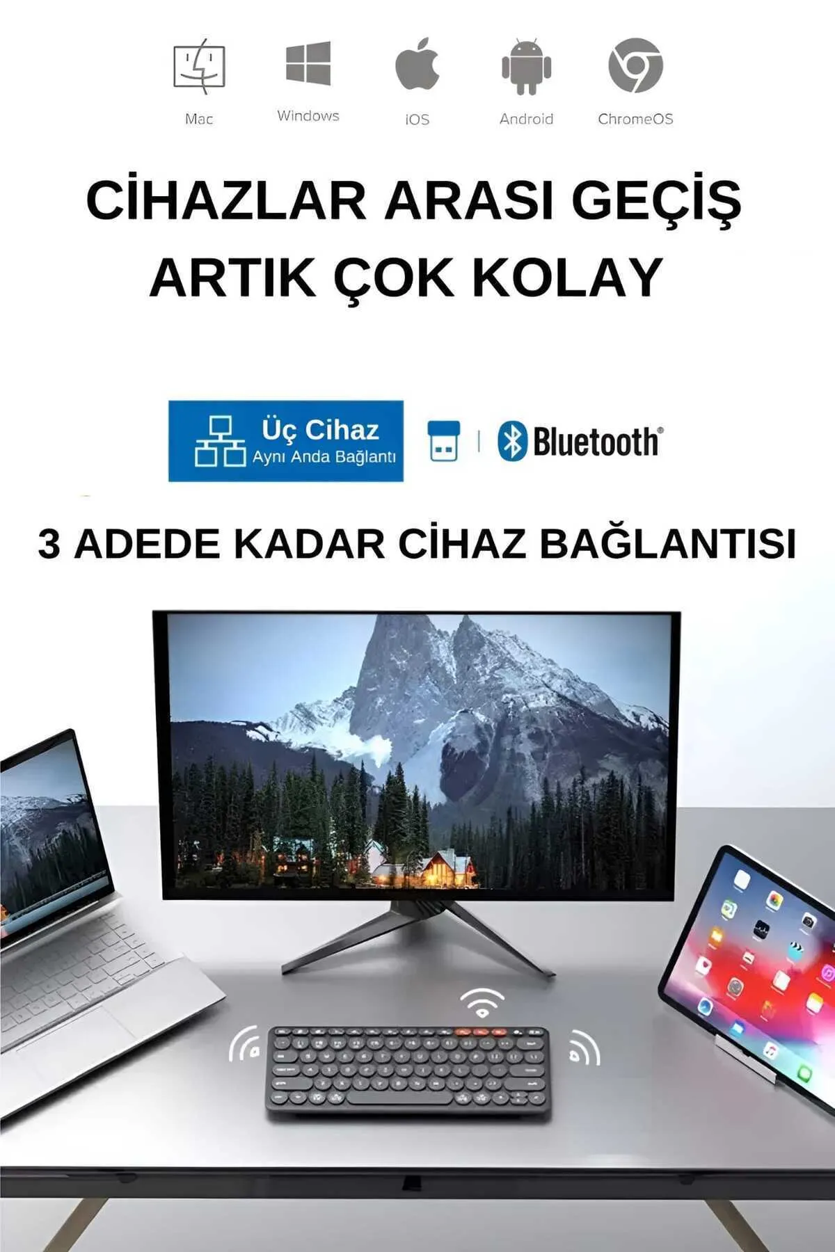 HP K231 Kablosuz 2.4ghz & Bluetooth V5.0 Şarj Edilebilir Sessiz Q Klavye Gri (Ramwhite Garantili)