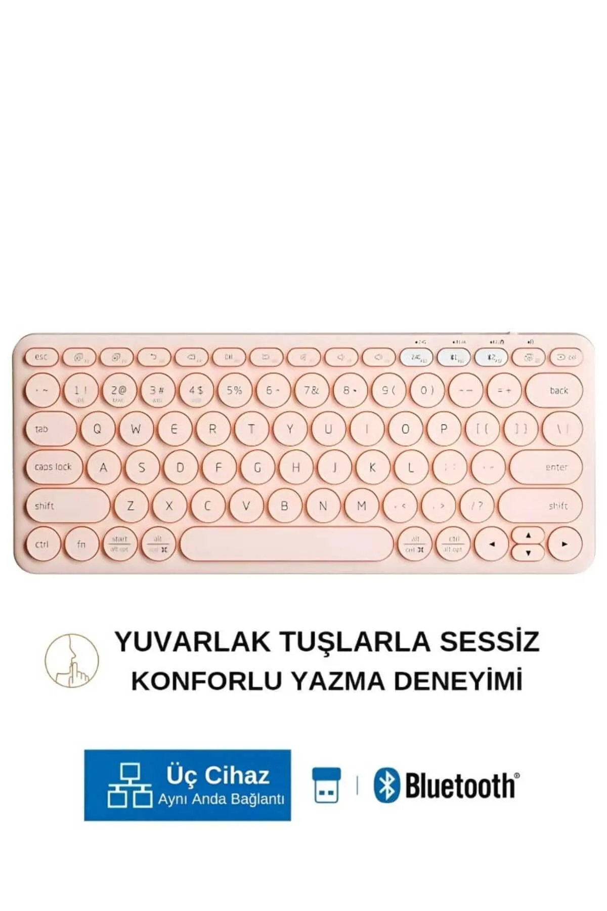 HP K231 Kablosuz 2.4ghz & Bluetooth V5.0 Şarj Edilebilir Sessiz Q Klavye Pembe (Ramwhite Garantili)