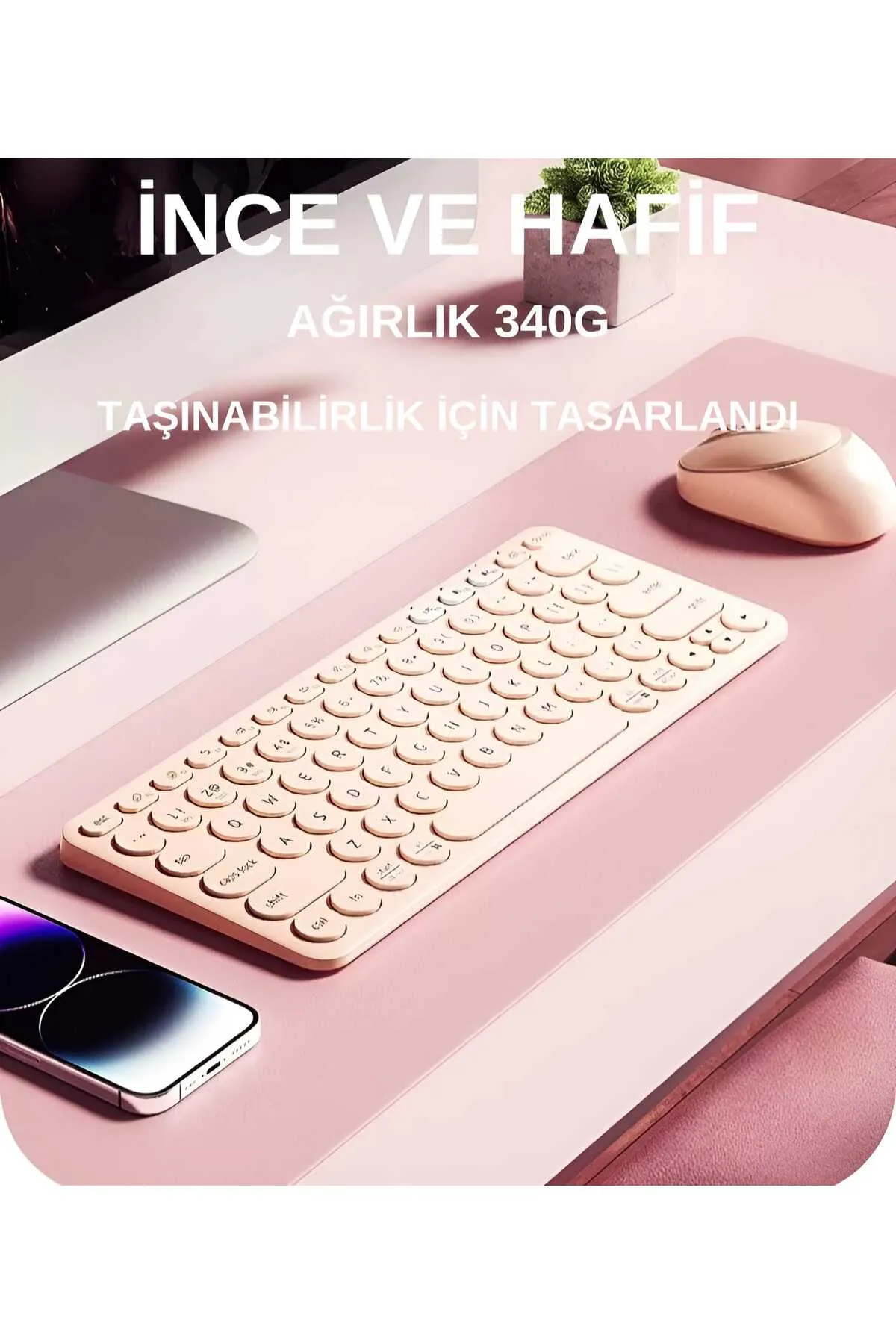 HP K231 Kablosuz 2.4ghz & Bluetooth V5.0 Şarj Edilebilir Sessiz Q Klavye Pembe (Ramwhite Garantili)