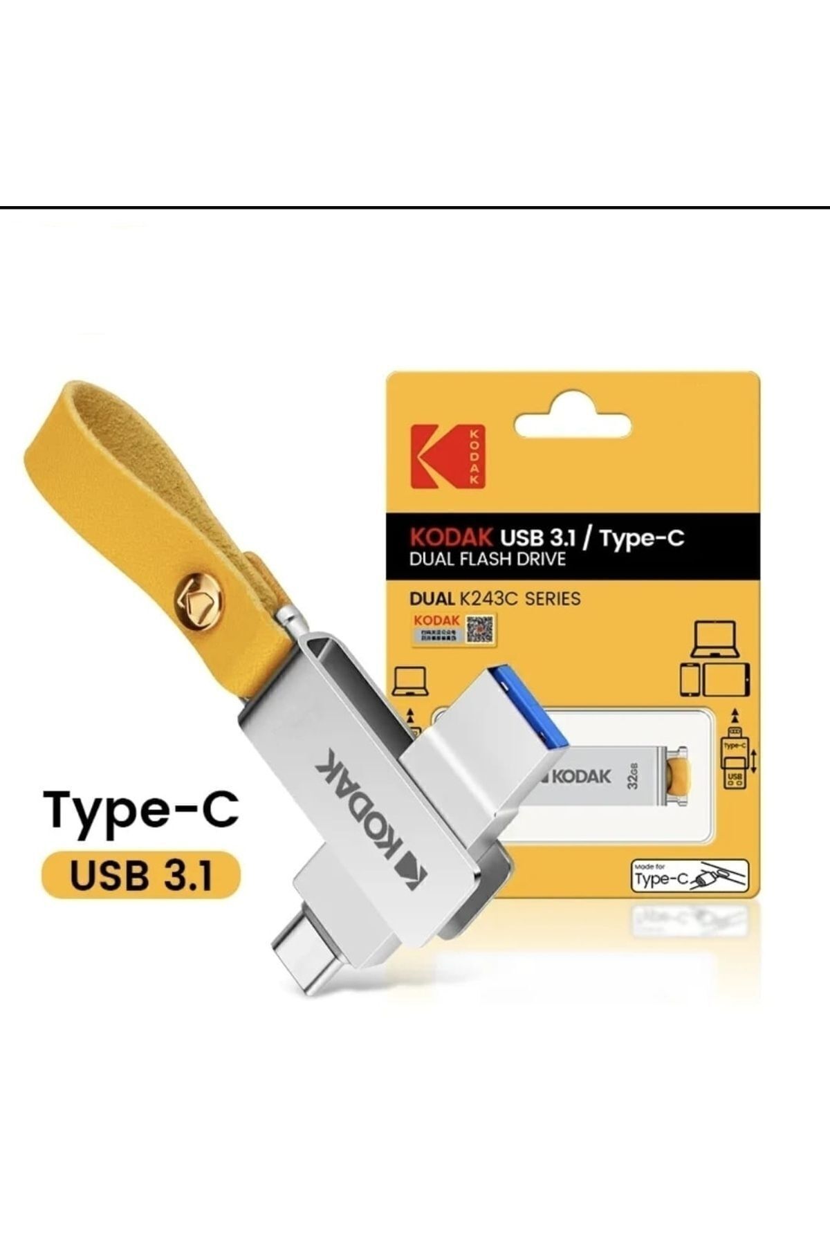 Kodak K243 128gb.type-c Ve Usb 3.1 Type-c Girişli Tüm Telefonlara Iphone 15/16 Serisine Uygundur