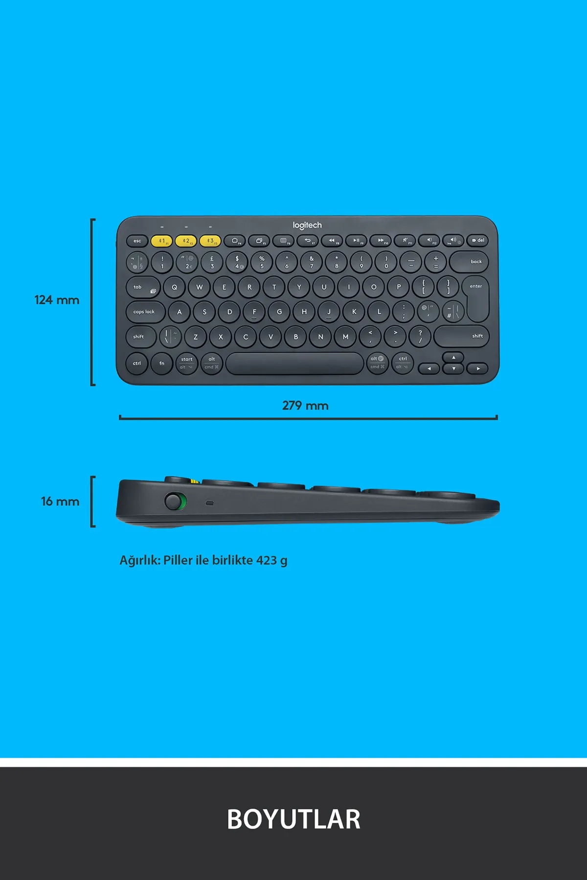 Logitech K380 Klavye Bluetooth Türkçe Multi-Device Kompakt Kablosuz Siyah