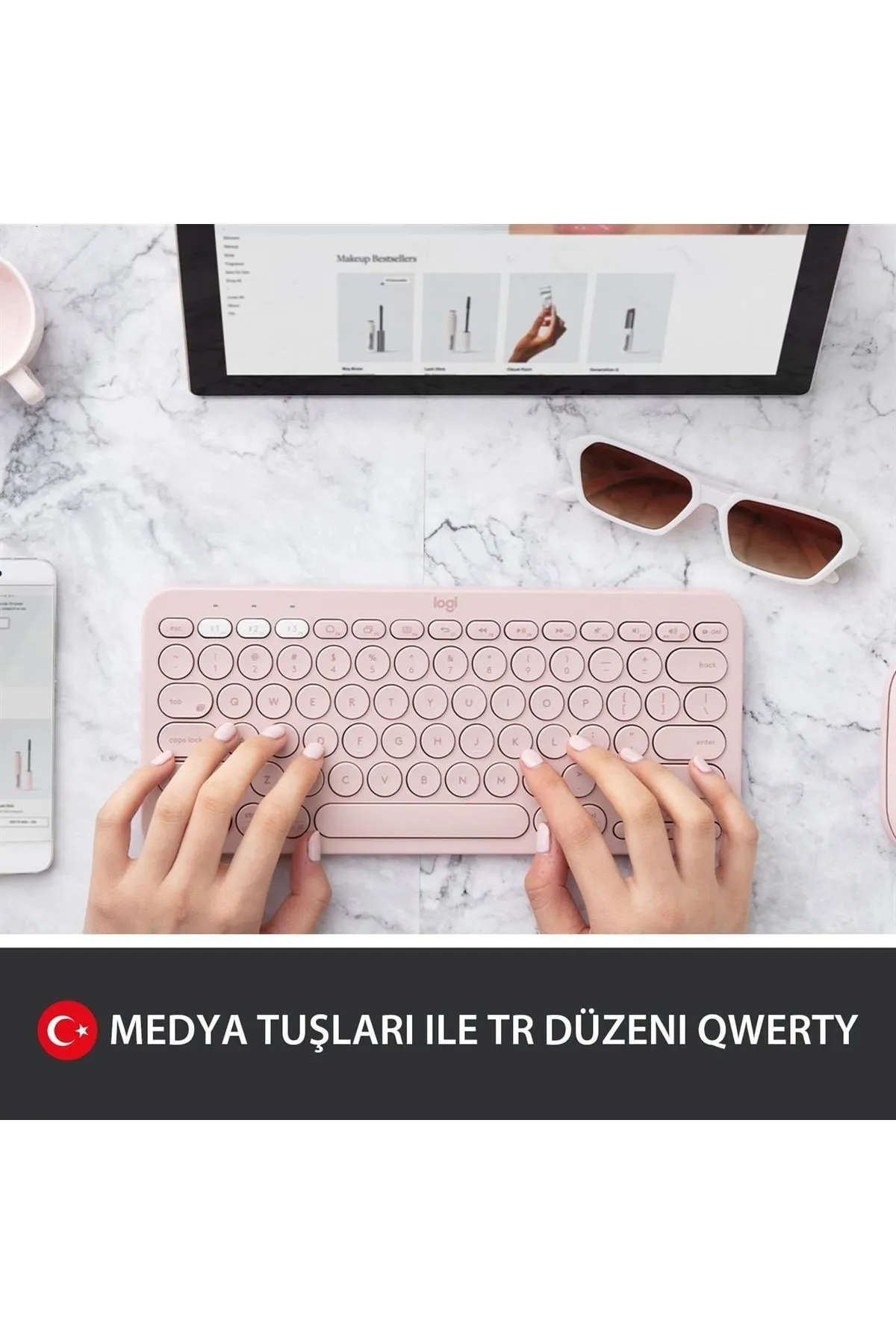 Logitech K380 Kompakt Kablosuz Bluetooth Türkçe Q Klavye - Pembe