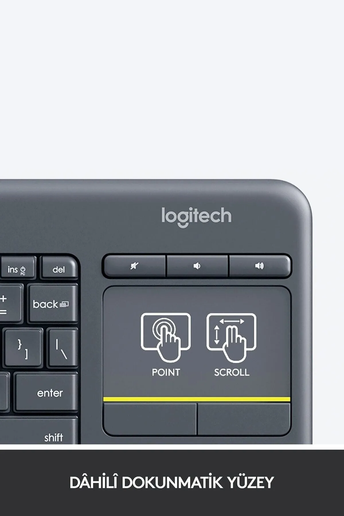 Logitech K400 Plus Dokunmatik Yüzeyli USB Bağlantılı Türkçe Q TV Klavyesi - Siyah