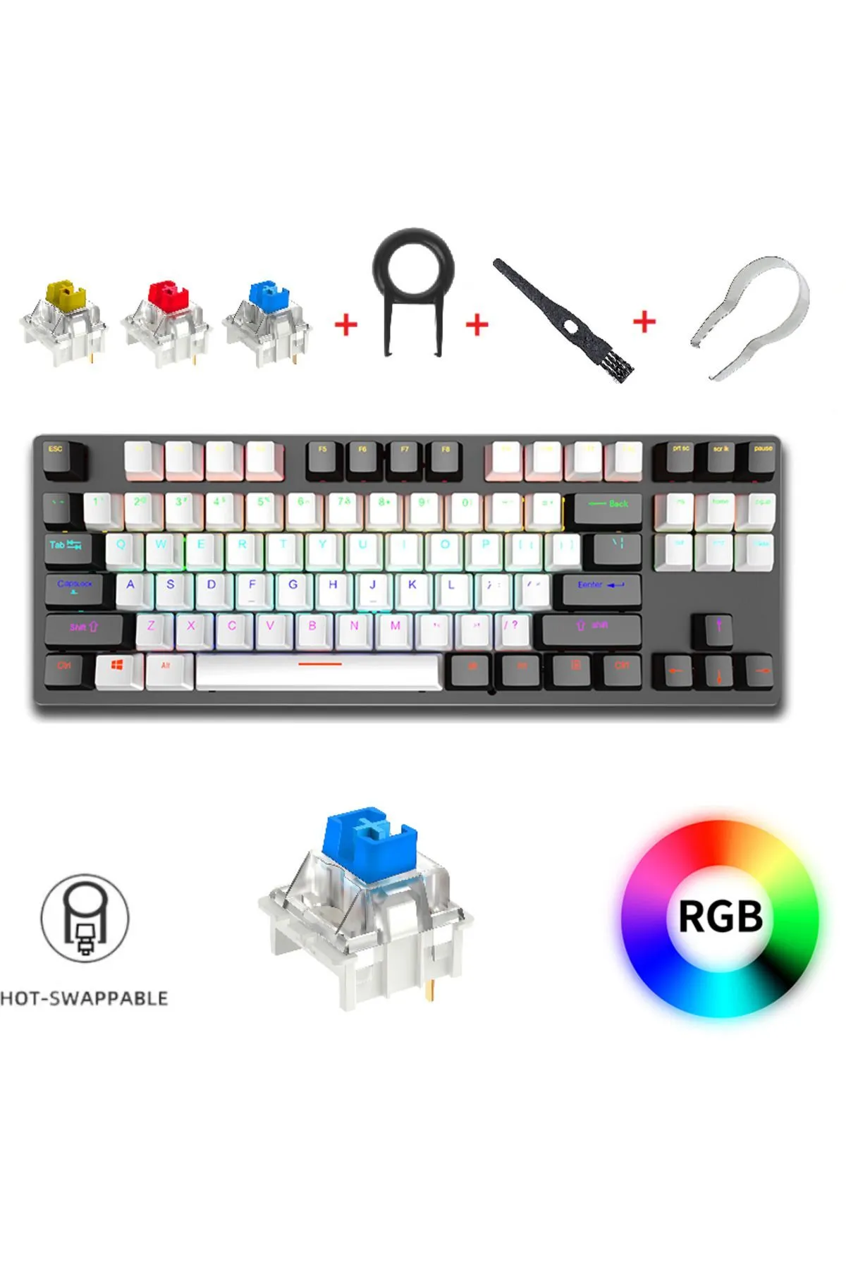 Leaven K550 Kablolu Hot-Swap Blue Switch RGB Mekanik Klavye 87 Tuş