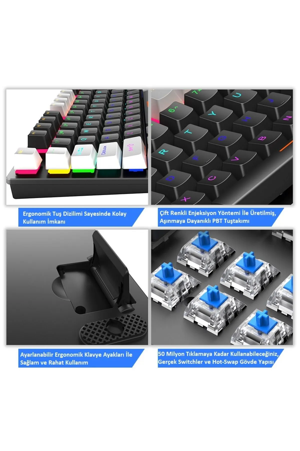 Leaven K550 Mekanik Oyuncu Klavyesi-Değiştirilebilir Switch-Rainbow RGB Aydınlatma-87 Tuş