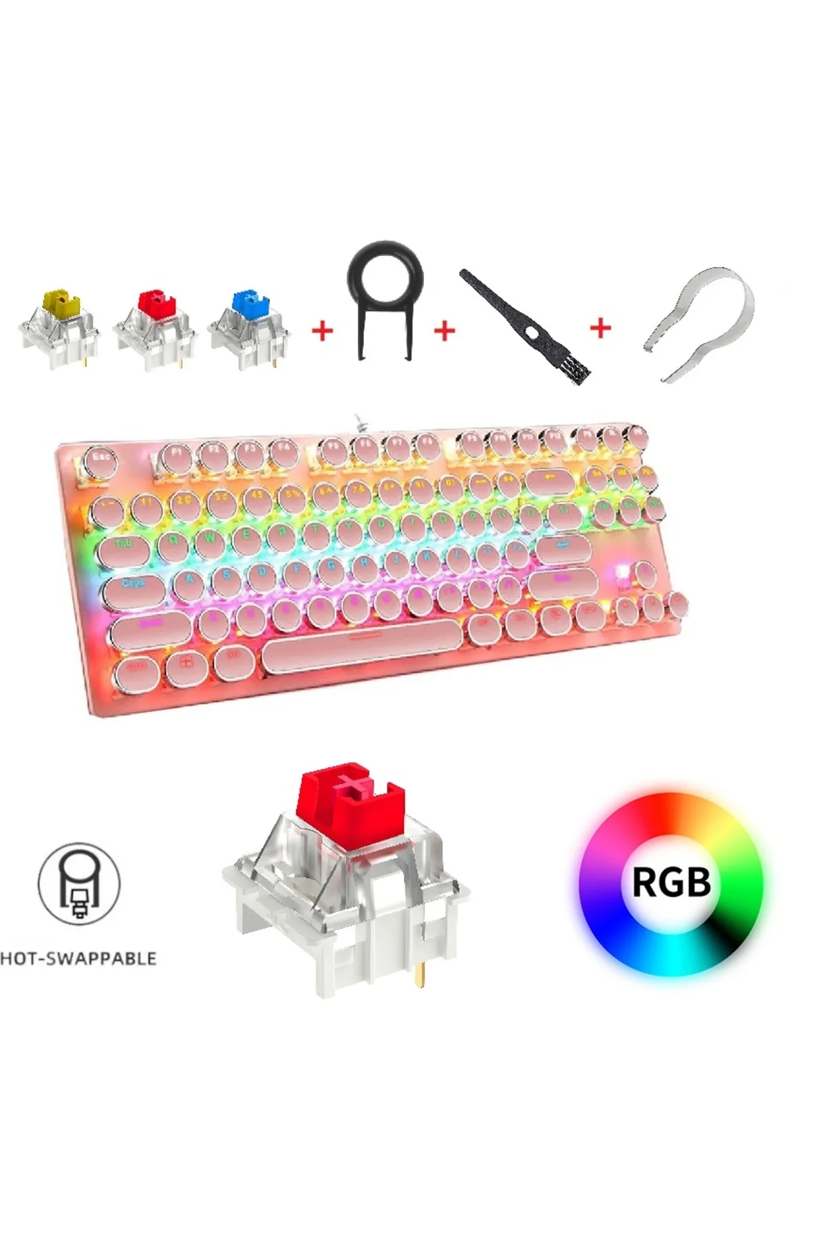 Leaven K550 Mekanik Oyuncu Klavyesi-değiştirilebilir Switch-rainbow Rgb Aydınlatma-red Switch