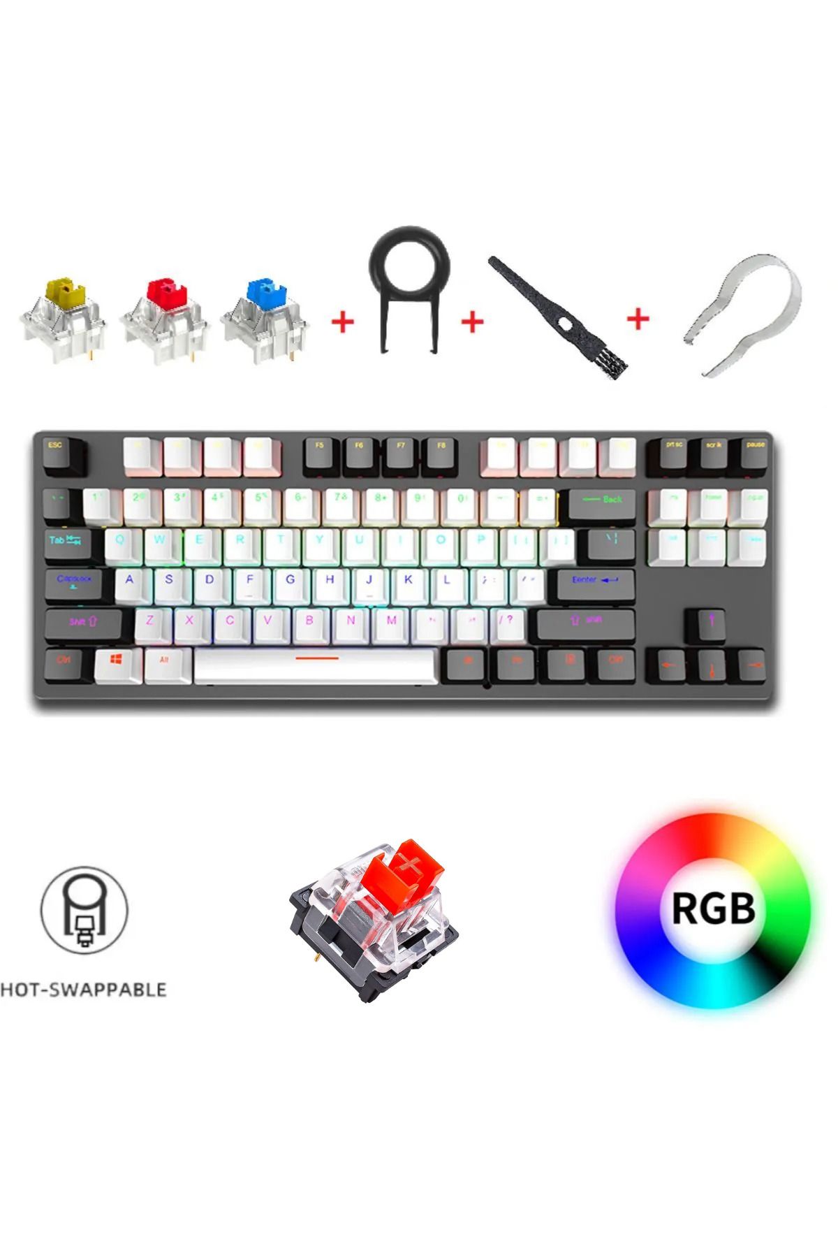 Sarftech K5.50 RGB Hot-Swap 1.Sınıf Hissiyat Ekstra Yedek Switch ve Aksesuarlı Mekanik Gaming Oyuncu Klavyesi