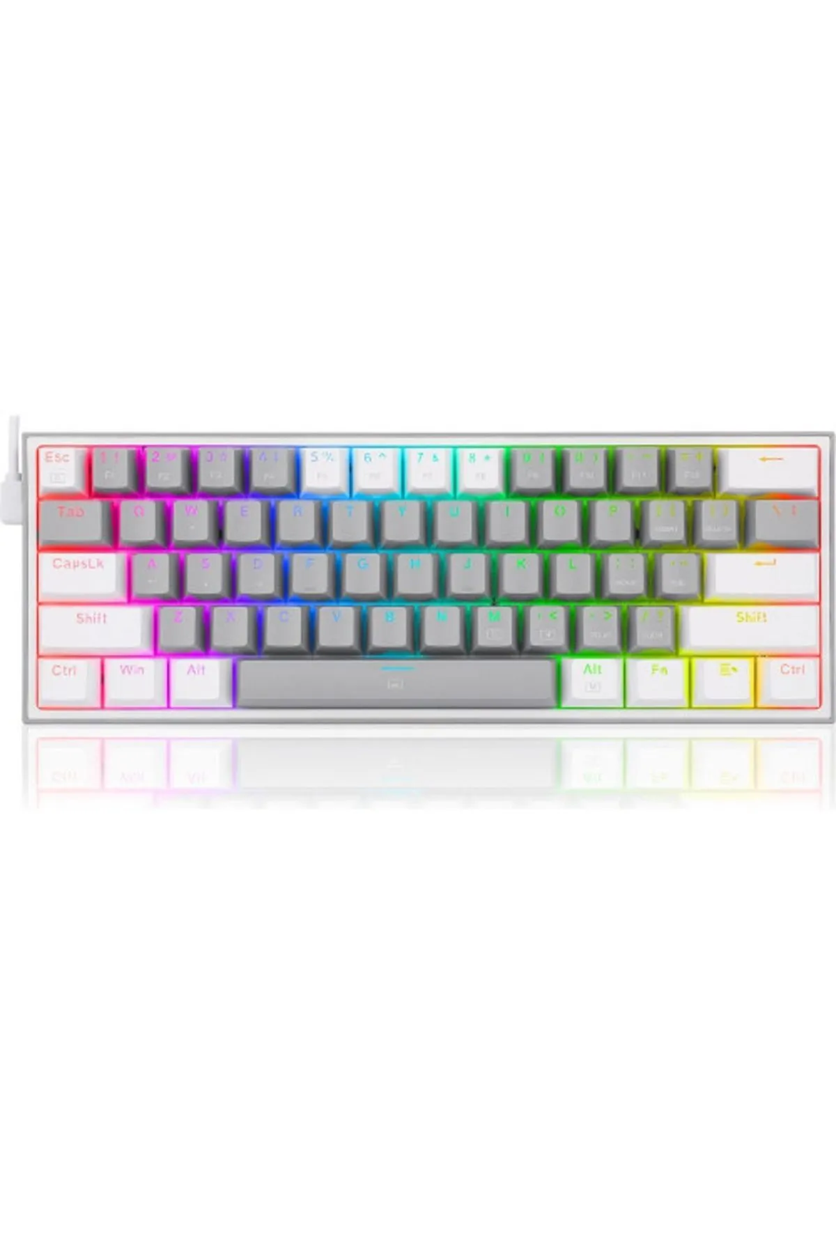 Redragon K617-rgb Fızz Rgb %60 Kablolu Mekanik Klavye, Türkçe, Red Switch, Gri/beyaz