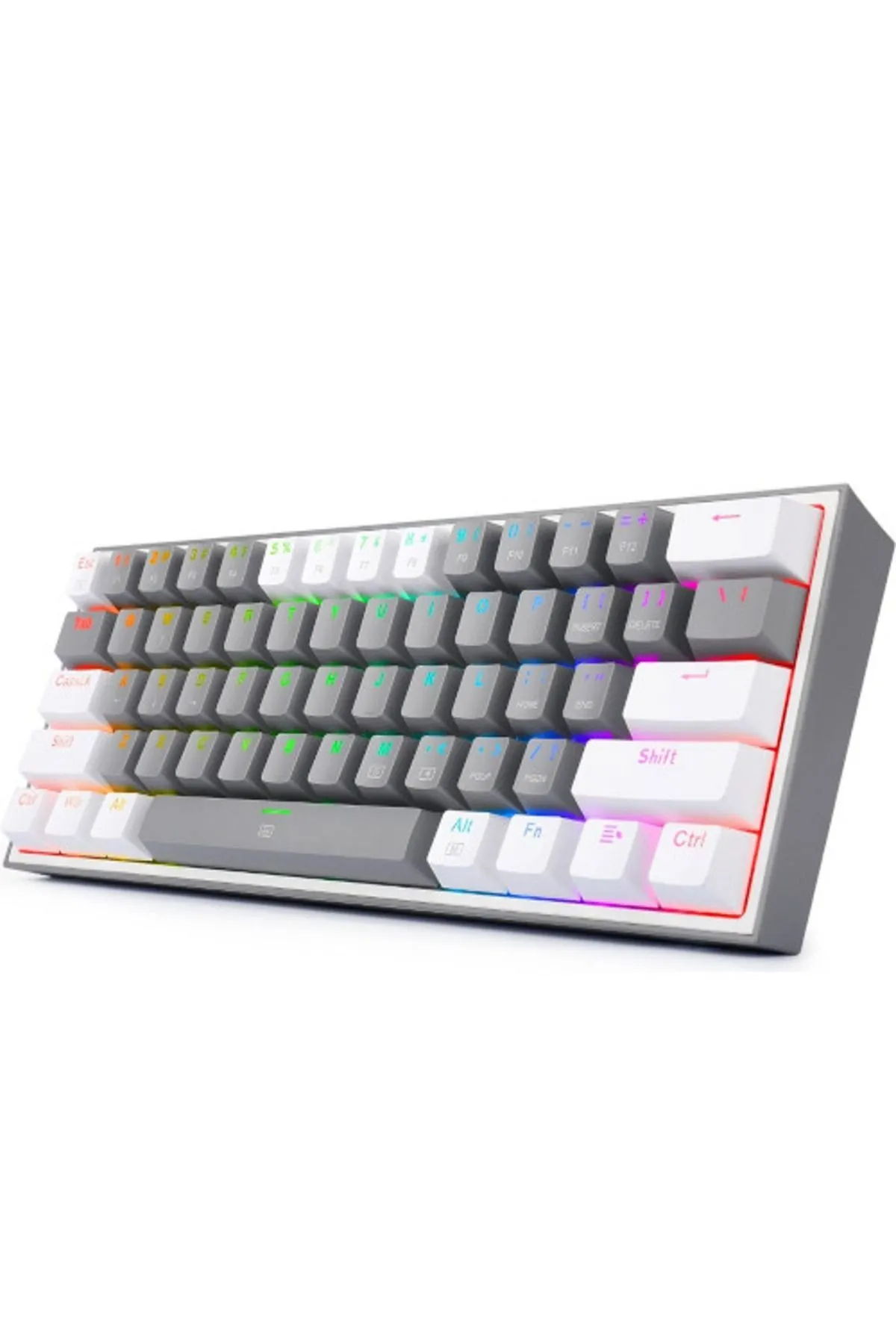 Redragon K617-rgb Fızz Rgb %60 Kablolu Mekanik Klavye, Türkçe, Red Switch, Gri/beyaz