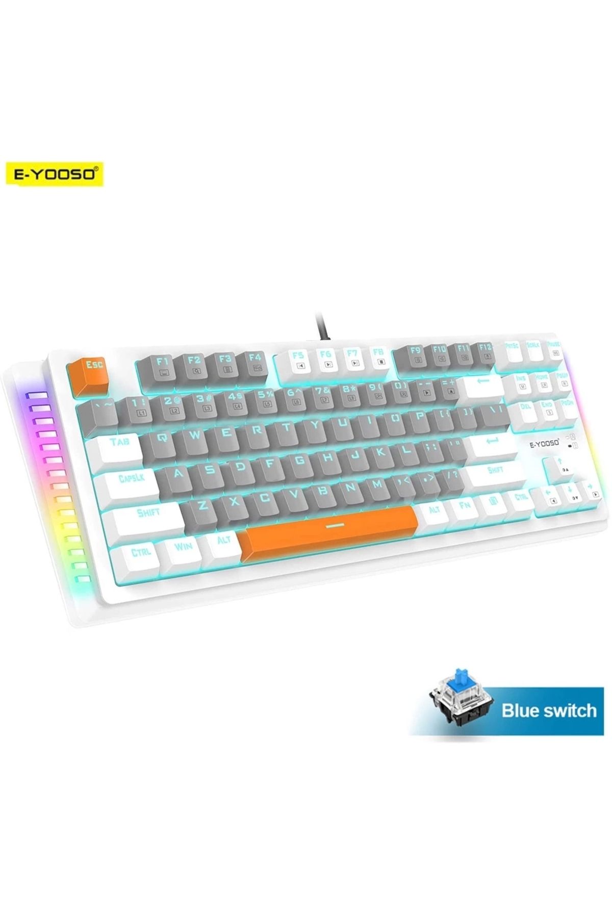 e-yooso K620 Mekanik Klavye Blue Switch Siyah Ve Beyaz Klavye Seçeneği Outemu Gamer